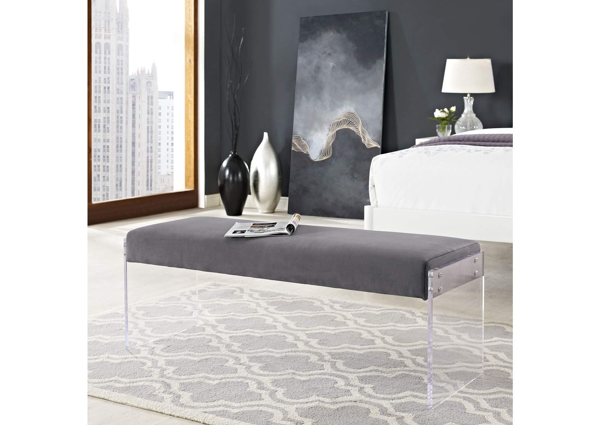 Gray Roam Performance Velvet Bench,Modway