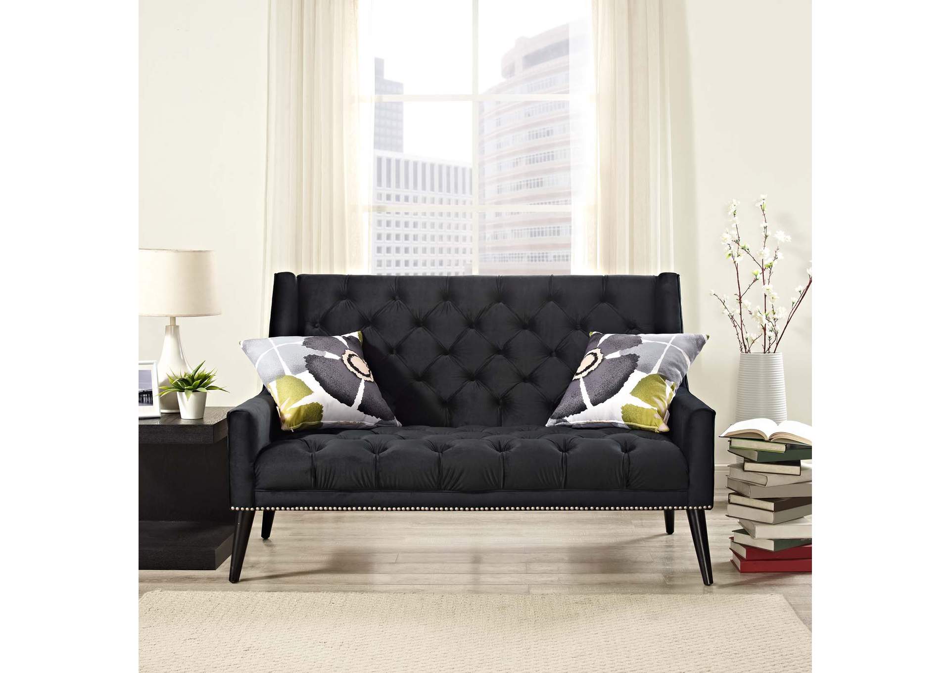 Black Peruse Performance Velvet Loveseat,Modway