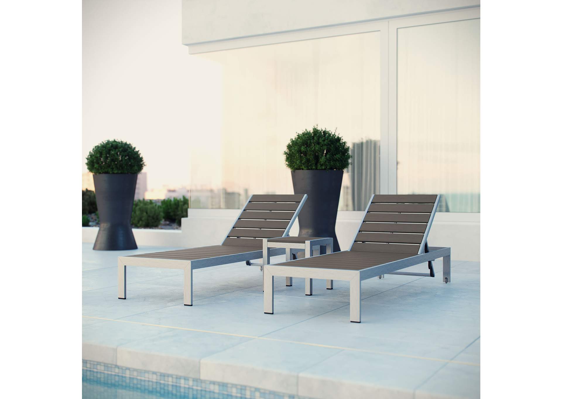 Silver Gray Shore 3 Piece Outdoor Patio Aluminum Set,Modway