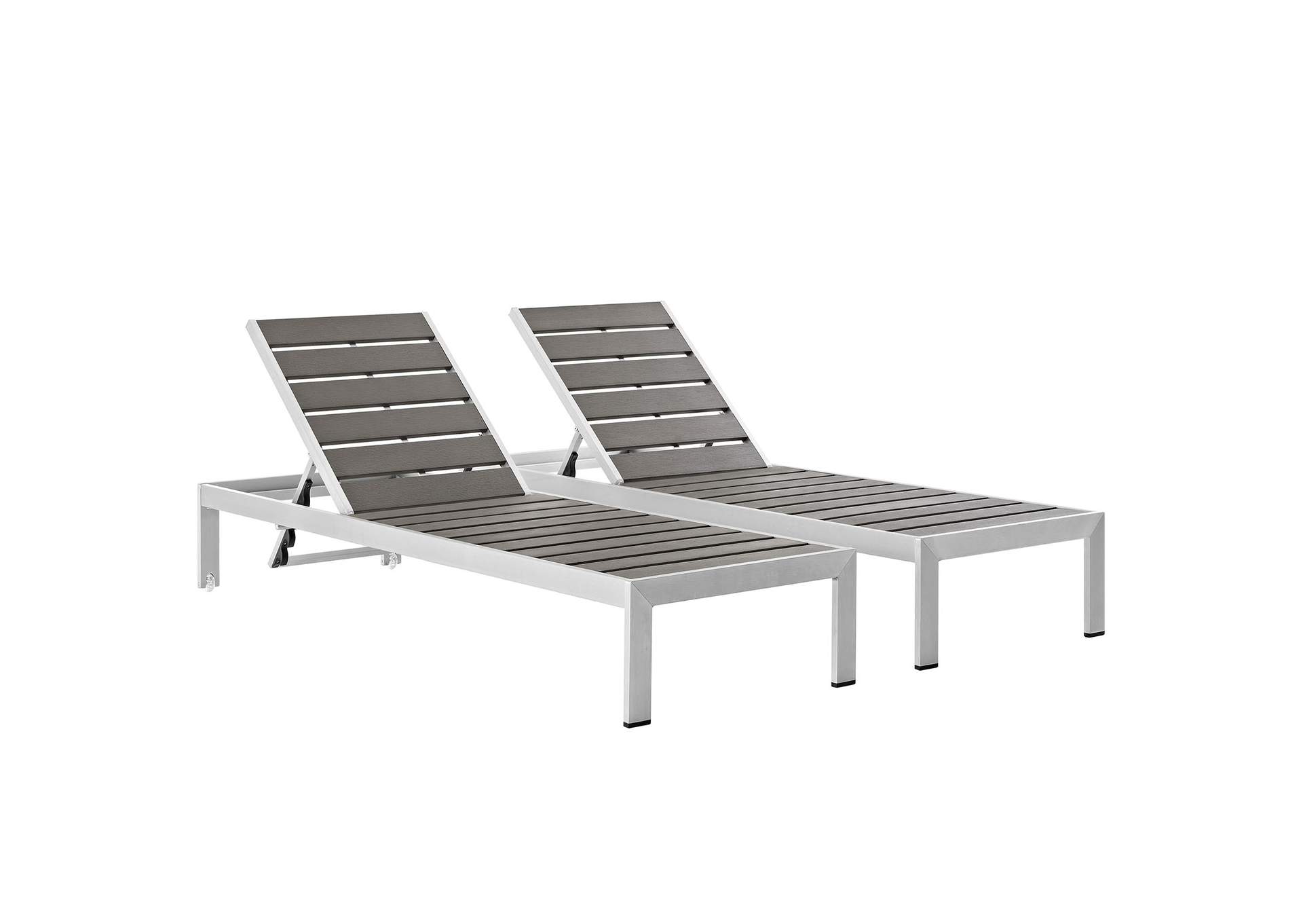 Silver Gray Shore Chaise Outdoor Patio Aluminum [Set of 2],Modway