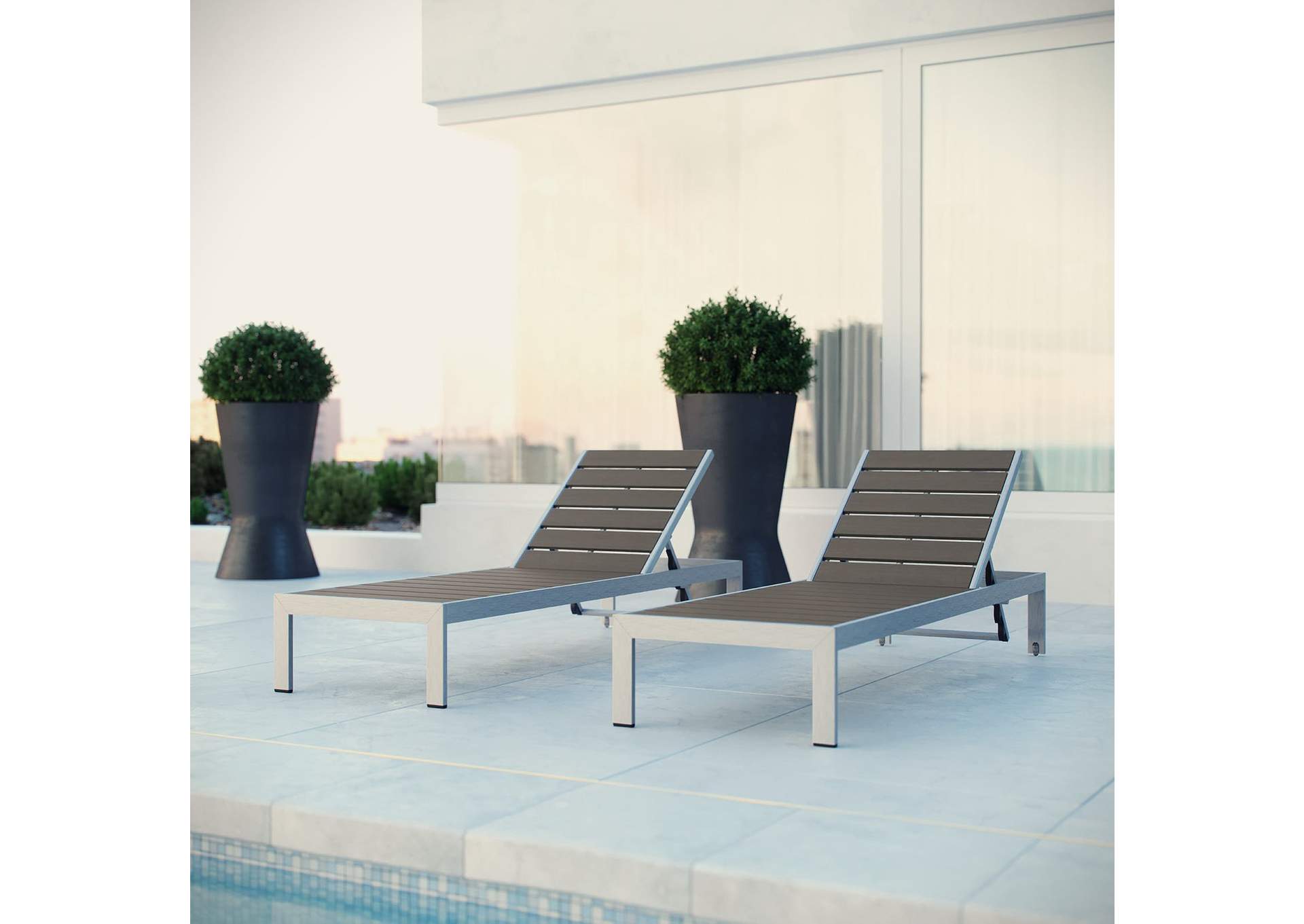 Silver Gray Shore Chaise Outdoor Patio Aluminum [Set of 2],Modway
