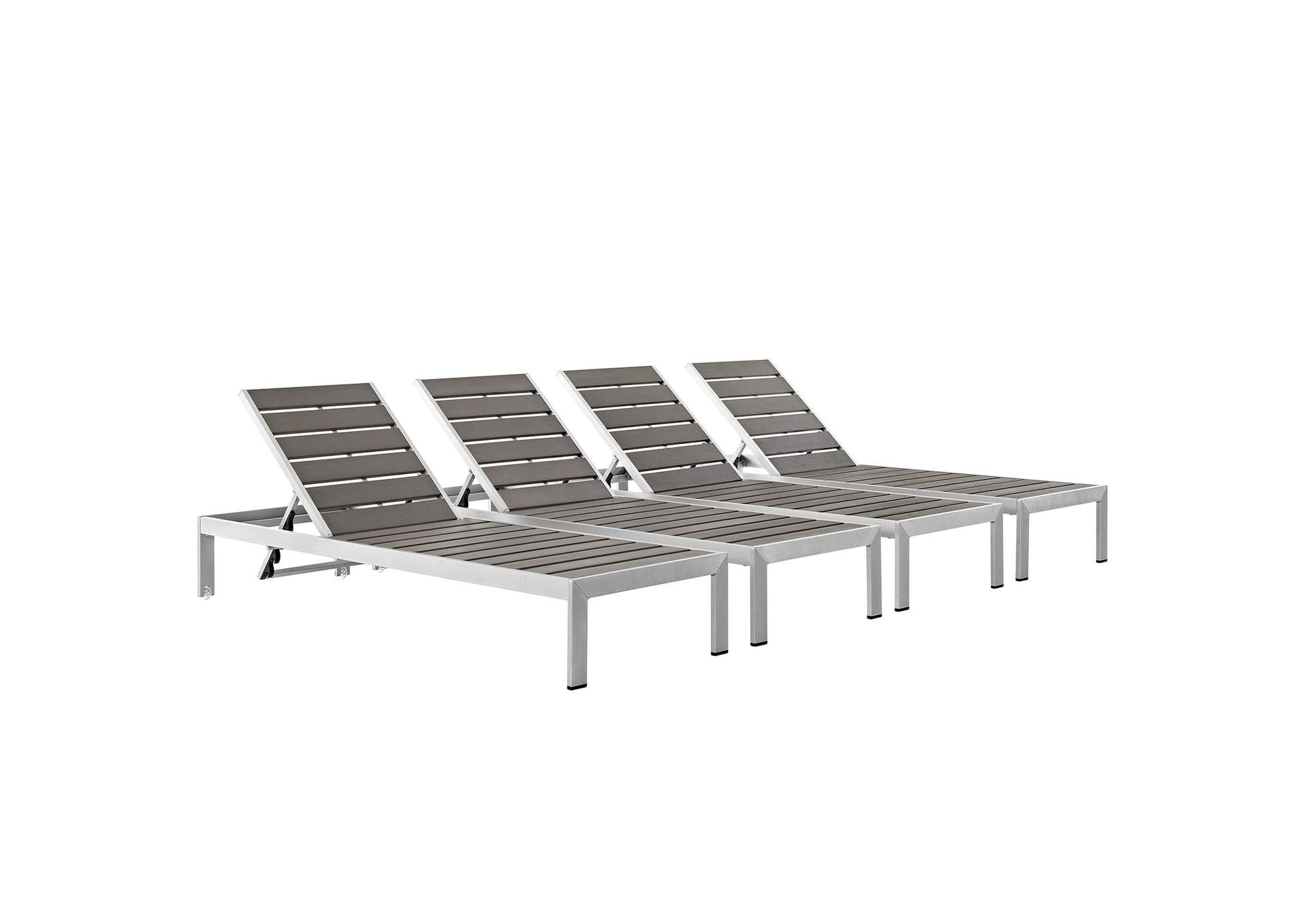 Shore Silver Gray Chaise Outdoor Patio Aluminum [Set of 4],Modway