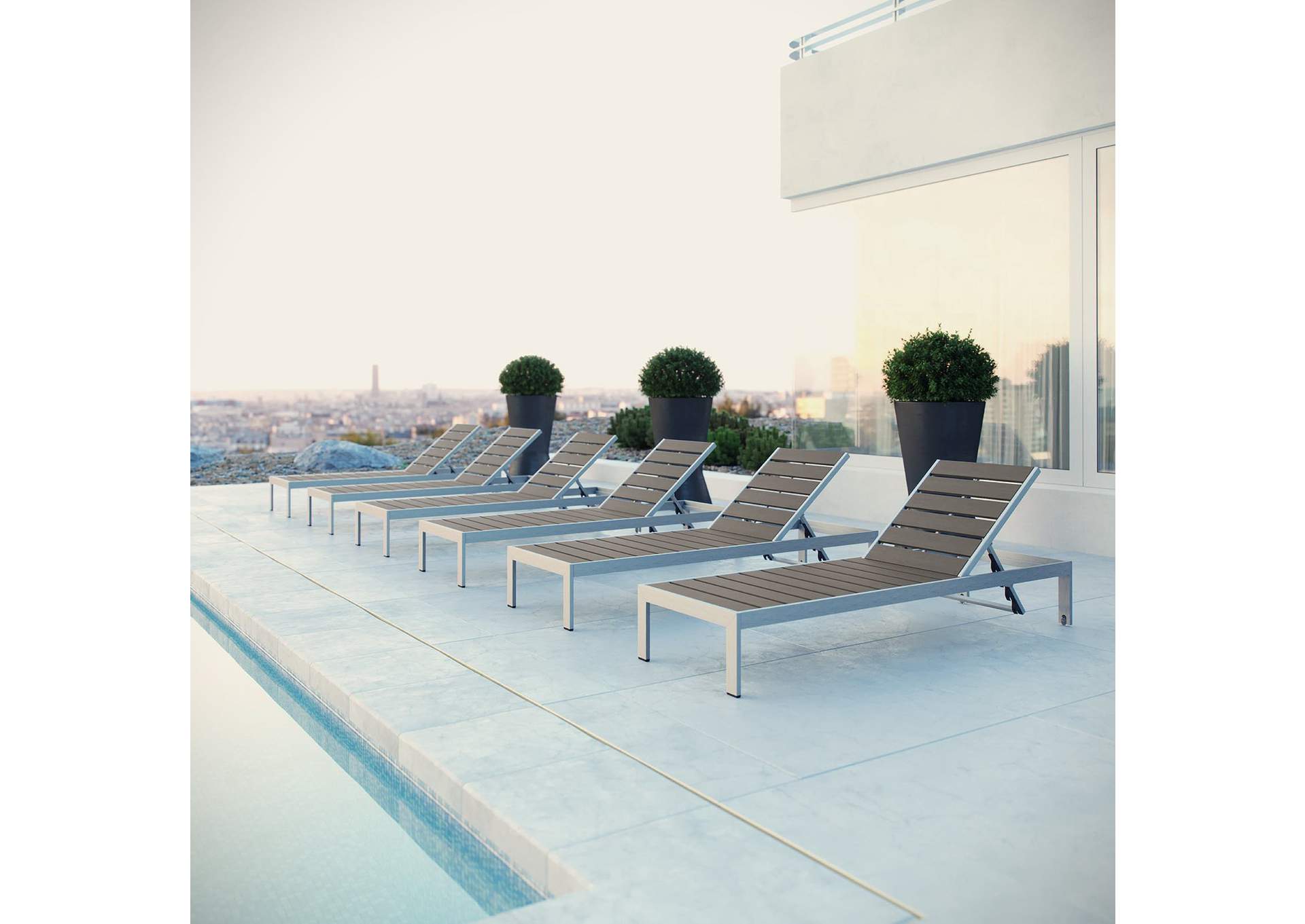 Silver Gray Shore Chaise Outdoor Patio Aluminum [Set of 6],Modway
