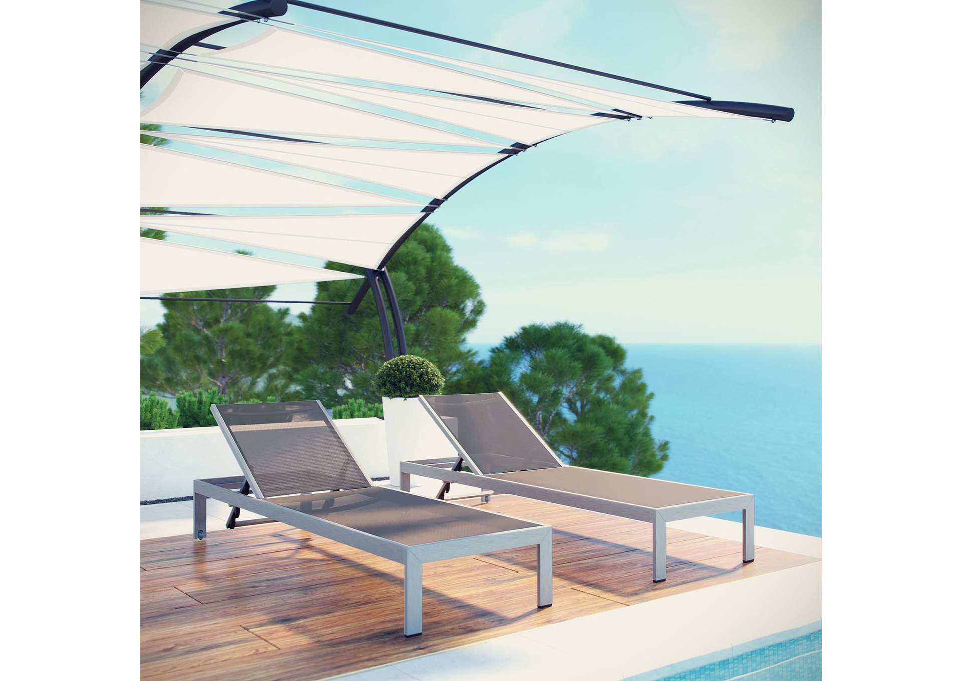 Silver Gray Shore Chaise Outdoor Patio Aluminum [Set of 2],Modway