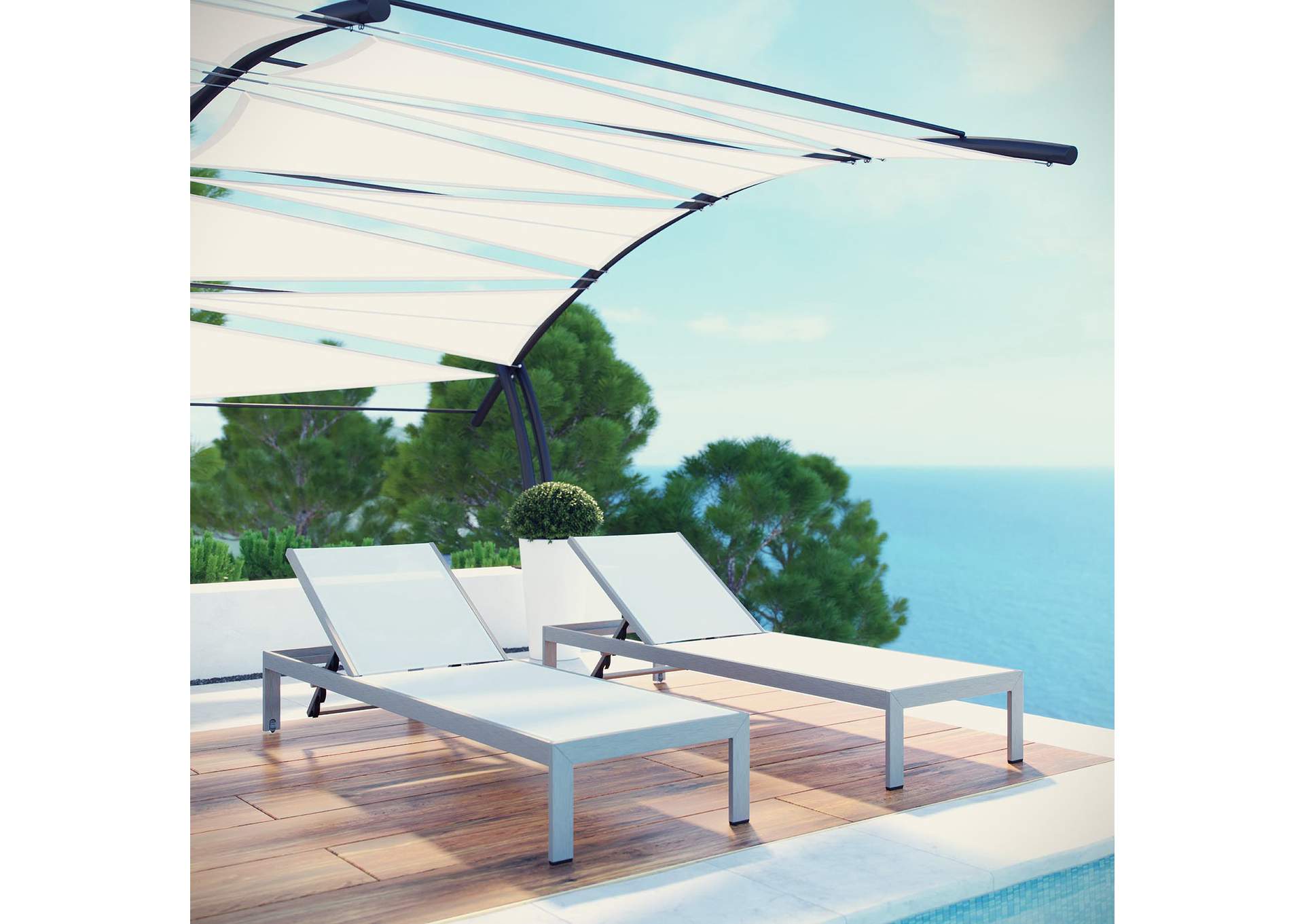 Silver White Shore Chaise Outdoor Patio Aluminum [Set of 2],Modway