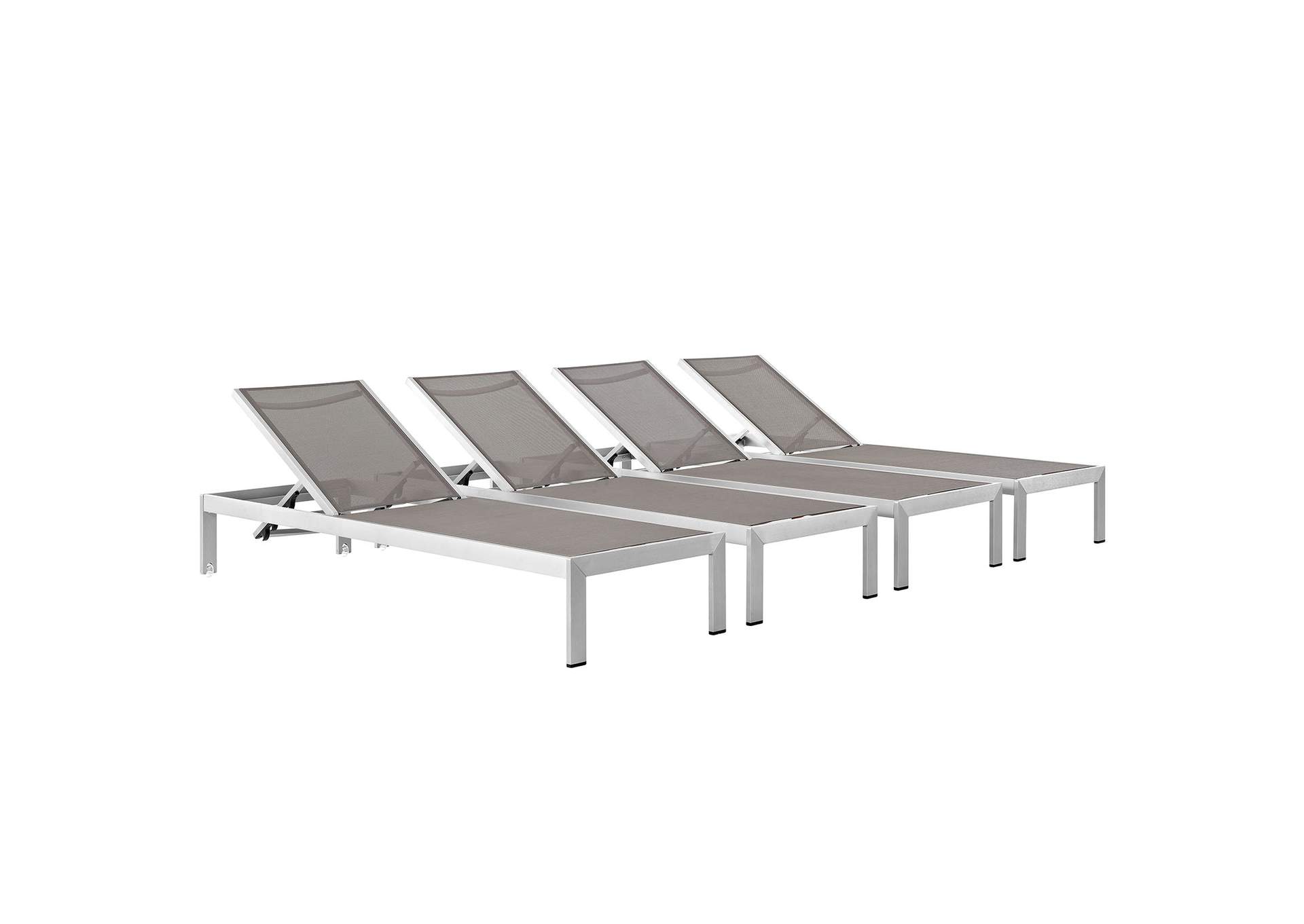 Shore Silver Gray Chaise Outdoor Patio Aluminum [Set of 4],Modway