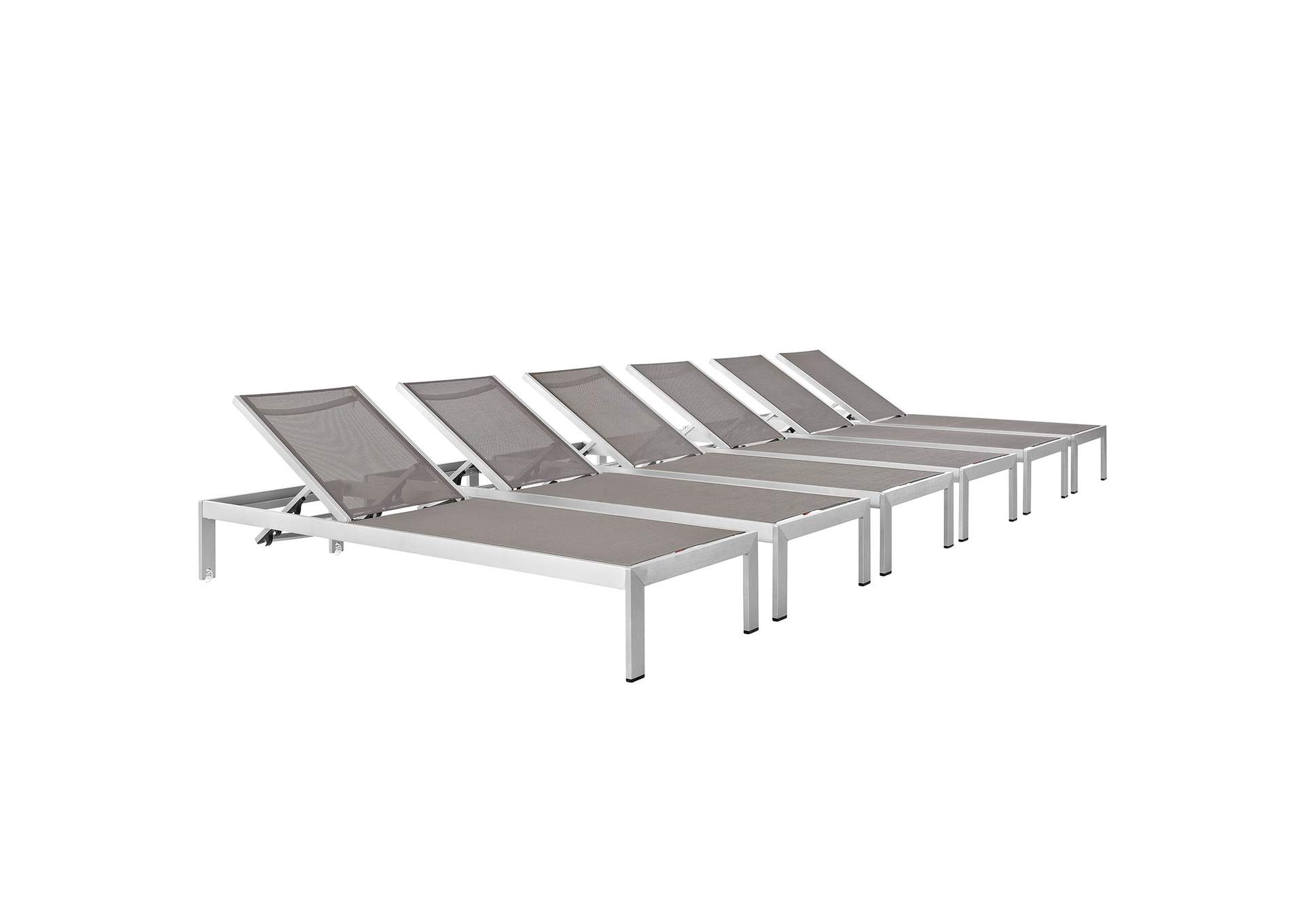 Silver Gray Shore Chaise Outdoor Patio Aluminum [Set of 6],Modway