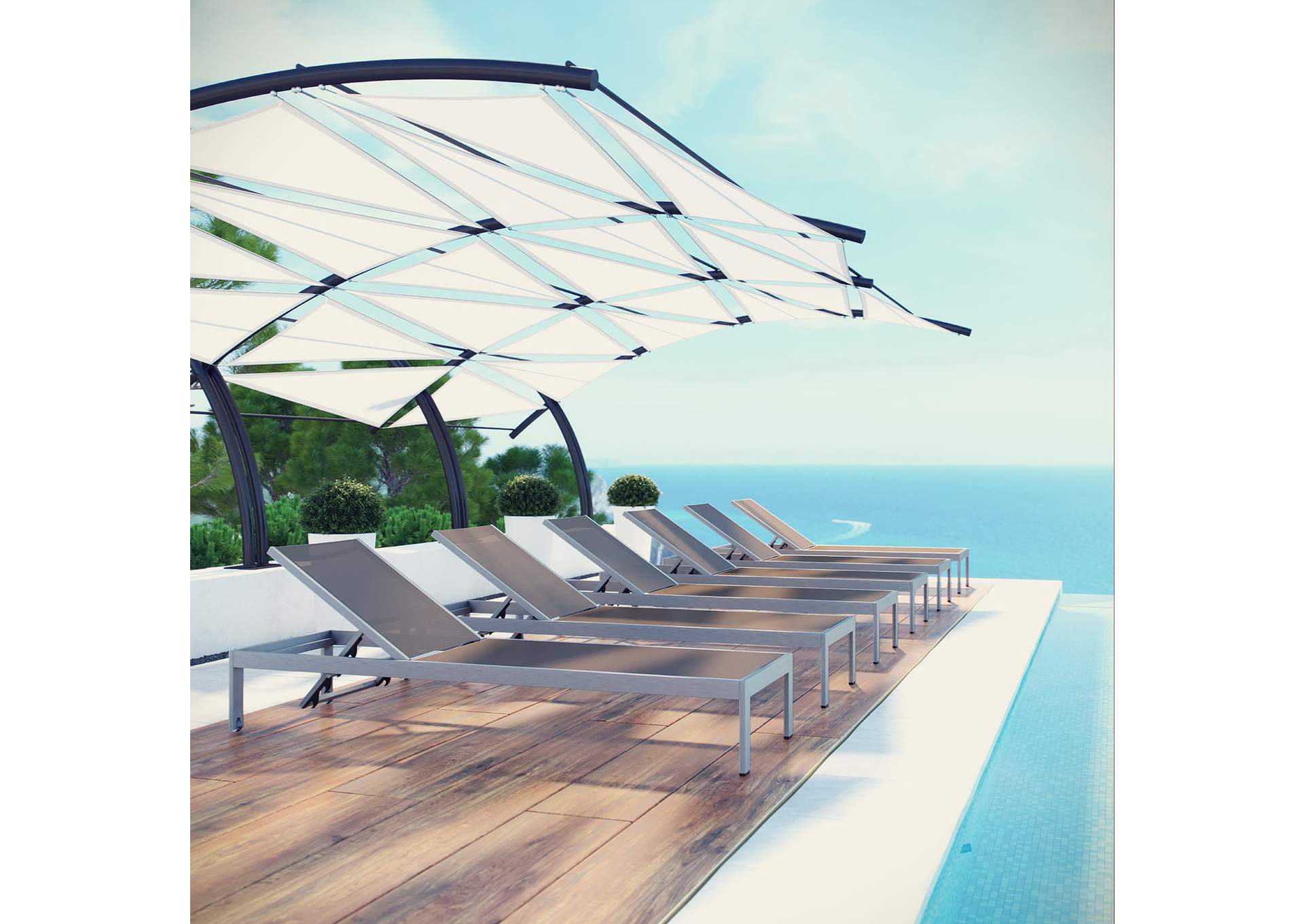 Silver Gray Shore Chaise Outdoor Patio Aluminum [Set of 6],Modway