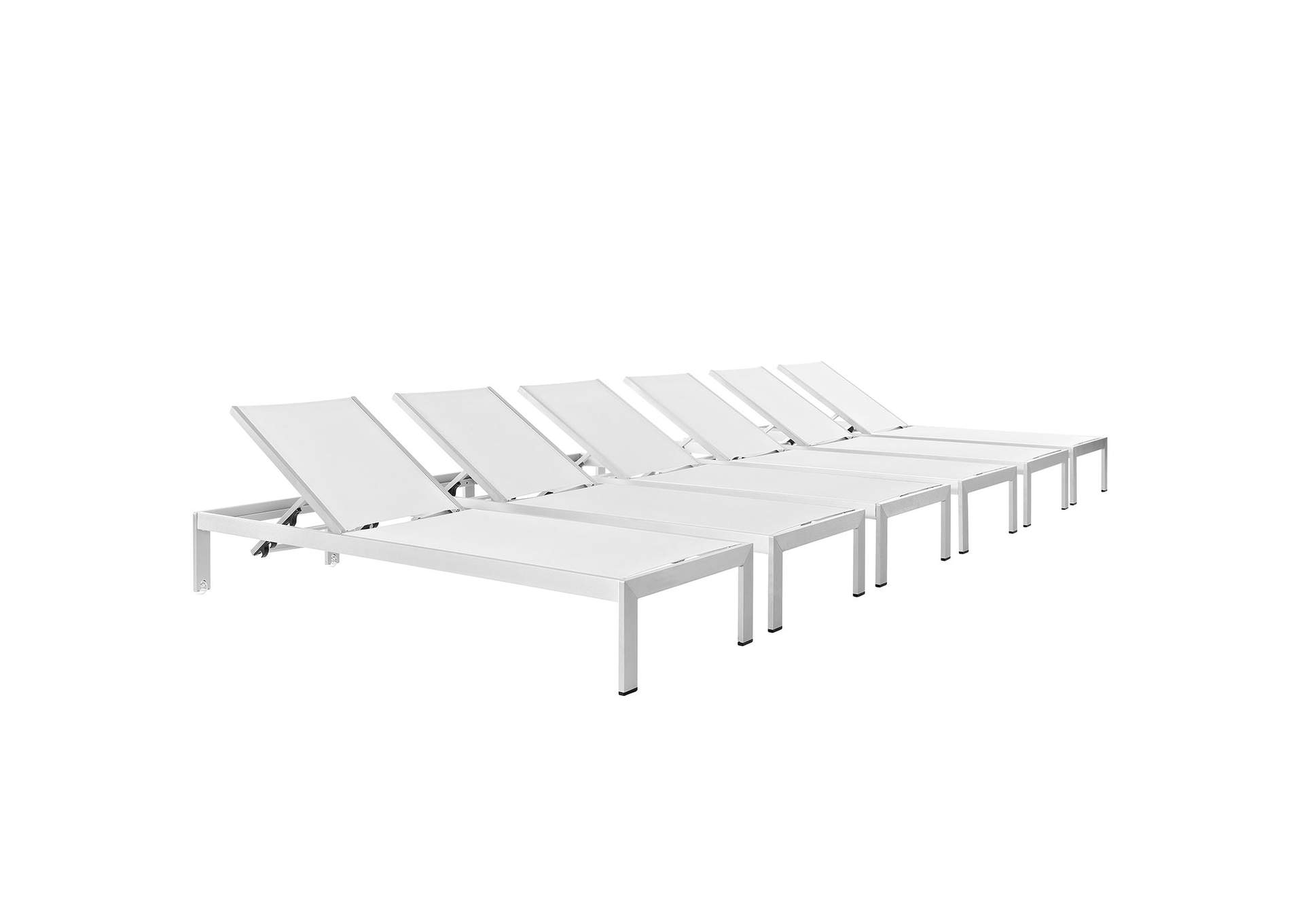 Silver White Shore Chaise Outdoor Patio Aluminum [Set of 6],Modway