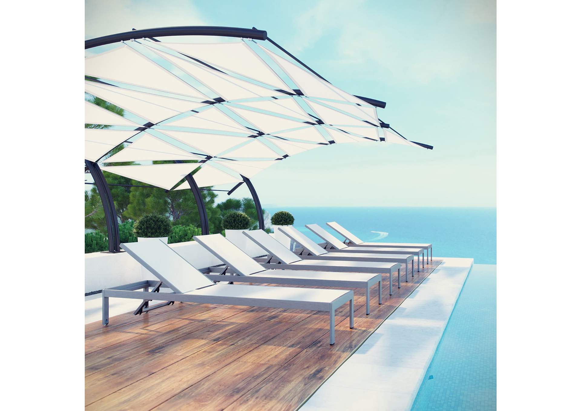 Silver White Shore Chaise Outdoor Patio Aluminum [Set of 6],Modway