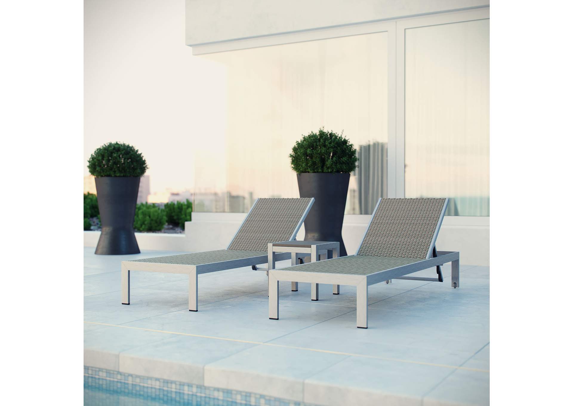 Silver Gray Shore 3 Piece Outdoor Patio Aluminum Set,Modway