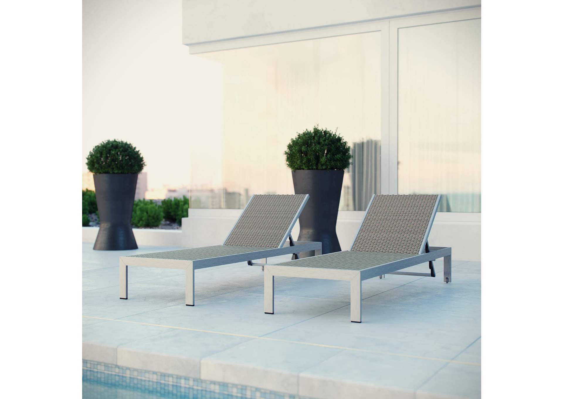 Silver Gray Shore Chaise Outdoor Patio Aluminum [Set of 2],Modway