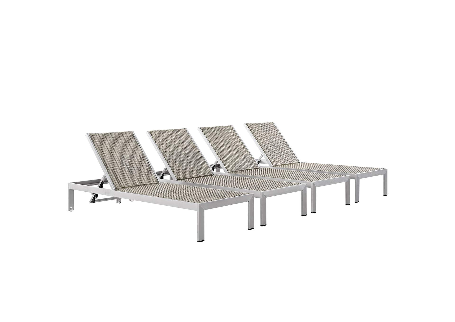 Silver Gray Shore Chaise Outdoor Patio Aluminum [Set of 4],Modway