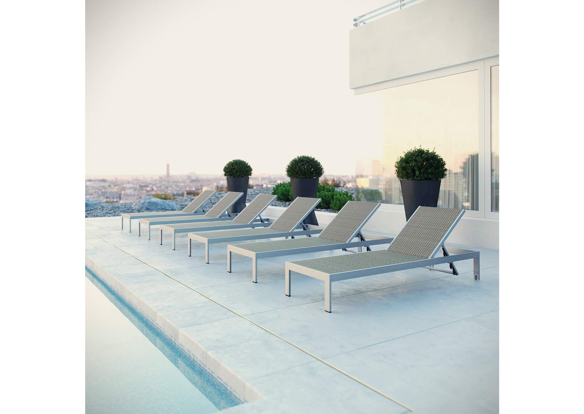 Silver Gray Shore Chaise Outdoor Patio Aluminum [Set of 6],Modway