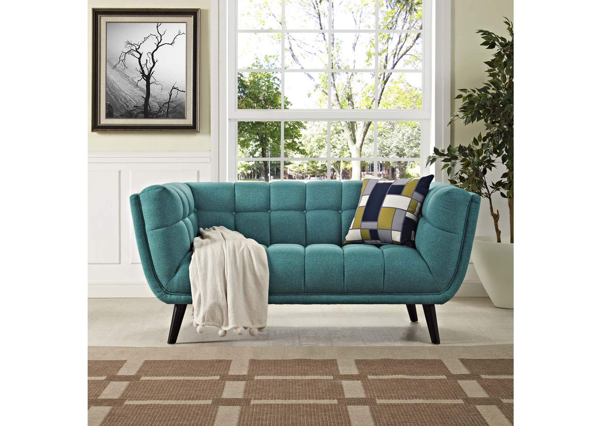 Teal Bestow Upholstered Fabric Loveseat,Modway