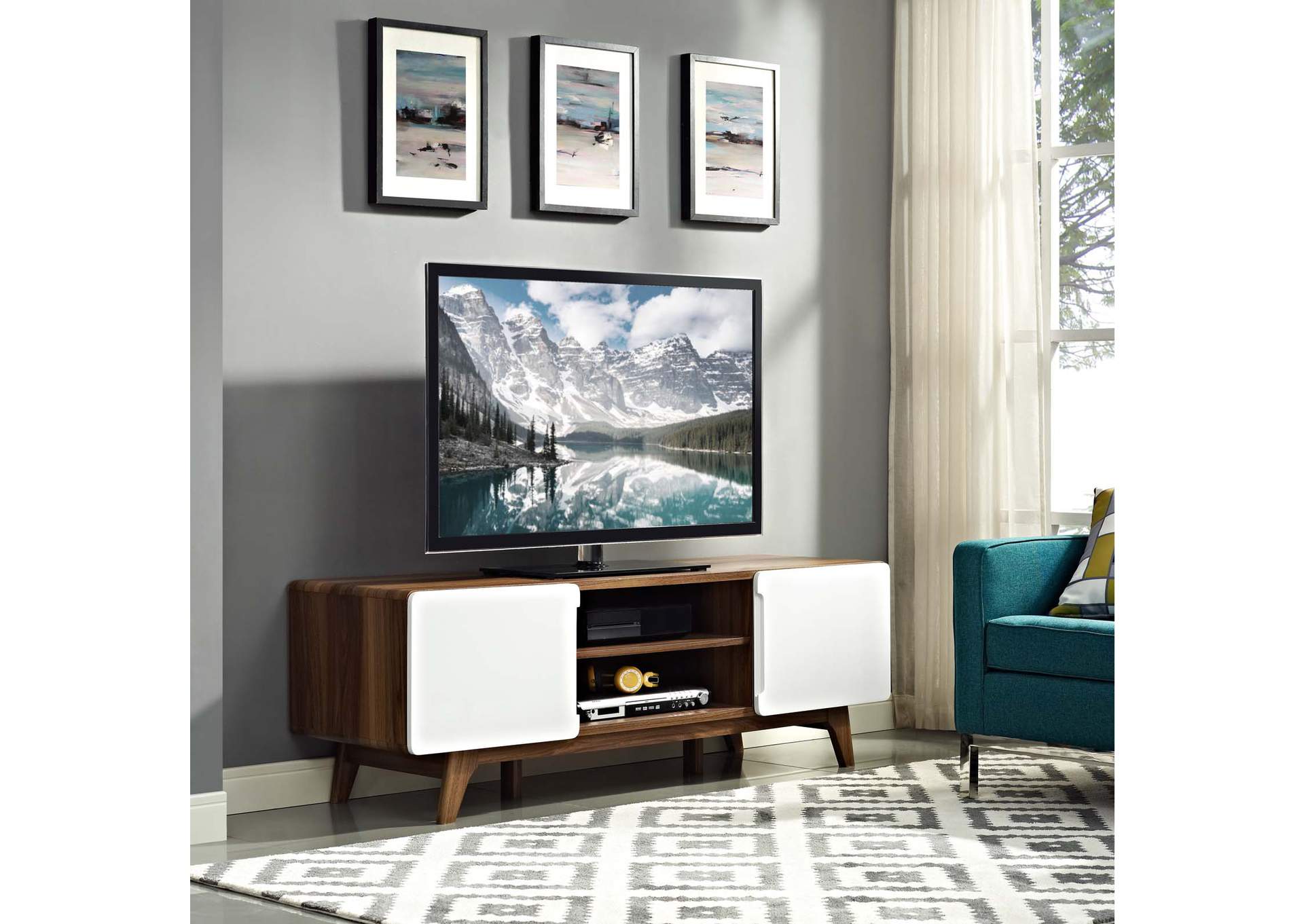 Walnut White Tread 59" TV Stand,Modway