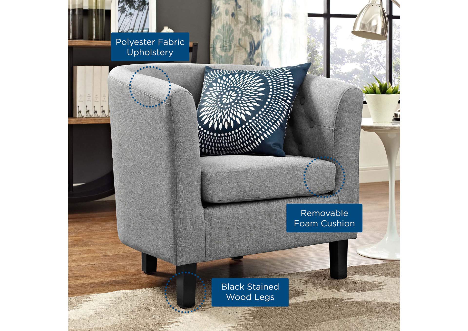 Light Gray Prospect Upholstered Fabric Arm Chair,Modway