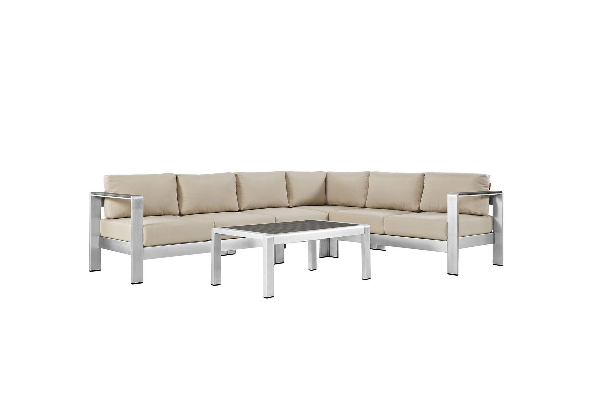 Silver Beige Shore 5 Piece Outdoor Patio Aluminum Sectional Sofa Set,Modway