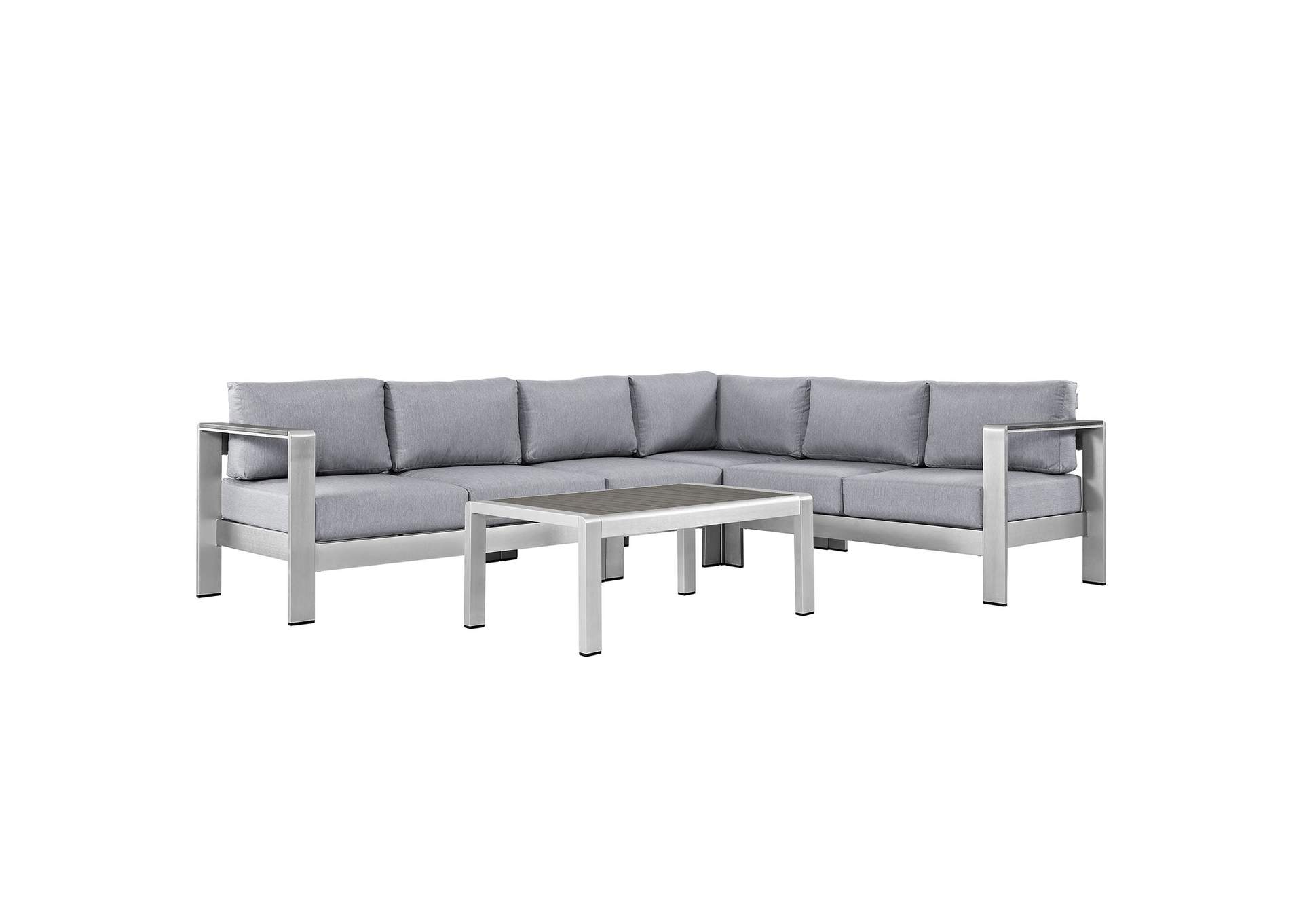 Silver Gray Shore 5 Piece Outdoor Patio Aluminum Sectional Sofa Set,Modway