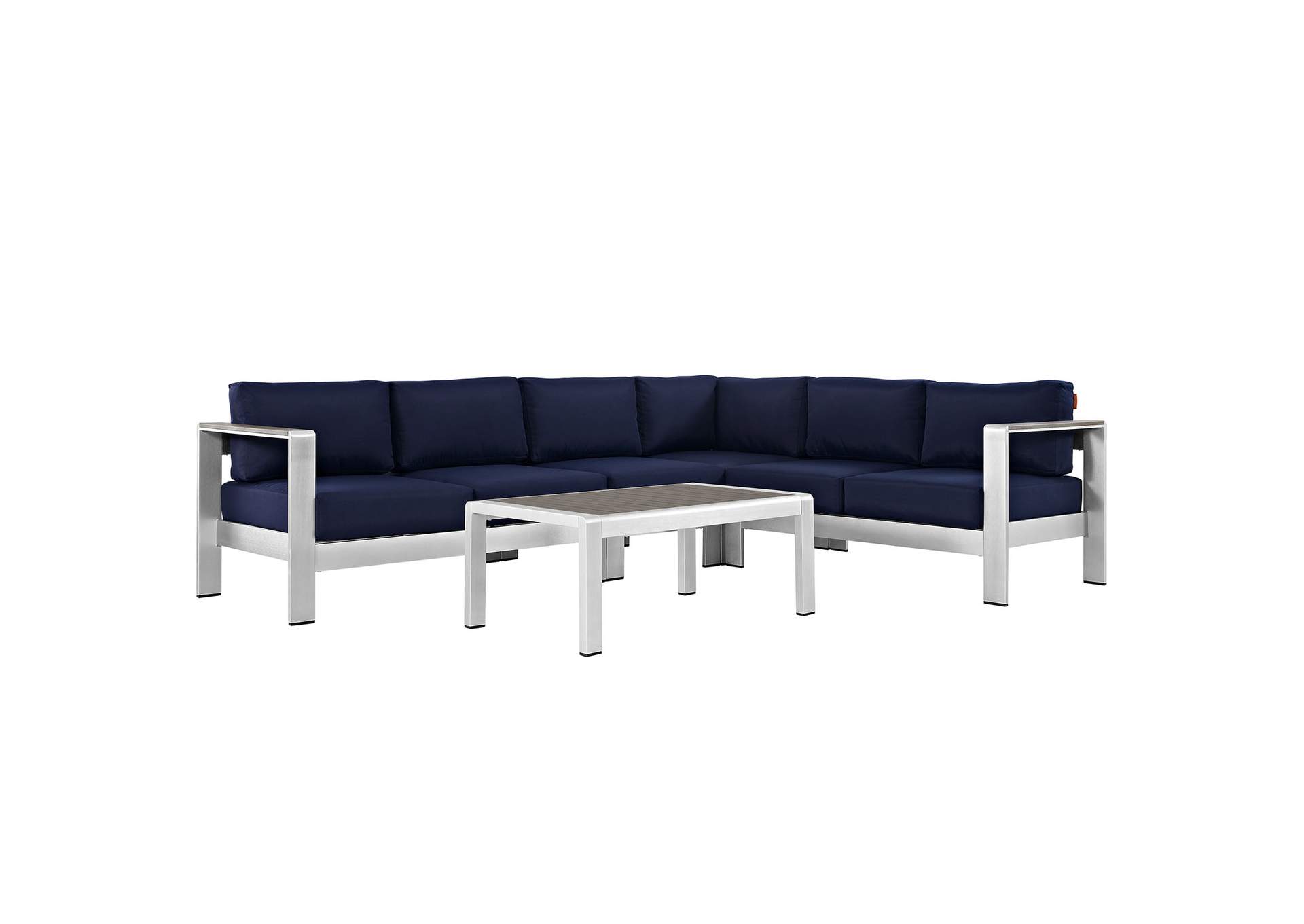 Silver Navy Shore 5 Piece Outdoor Patio Aluminum Sectional Sofa Set,Modway