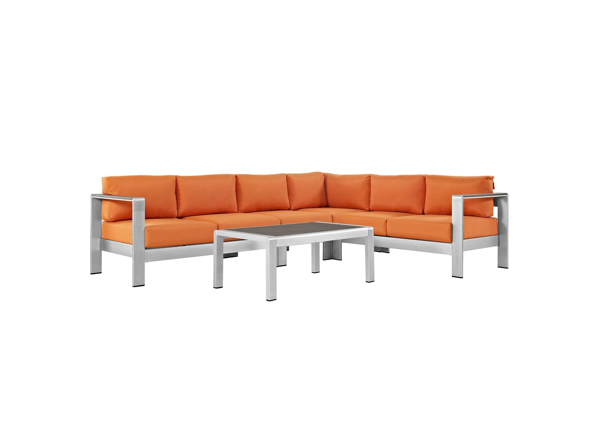 Silver Orange Shore 5 Piece Outdoor Patio Aluminum Sectional Sofa Set,Modway