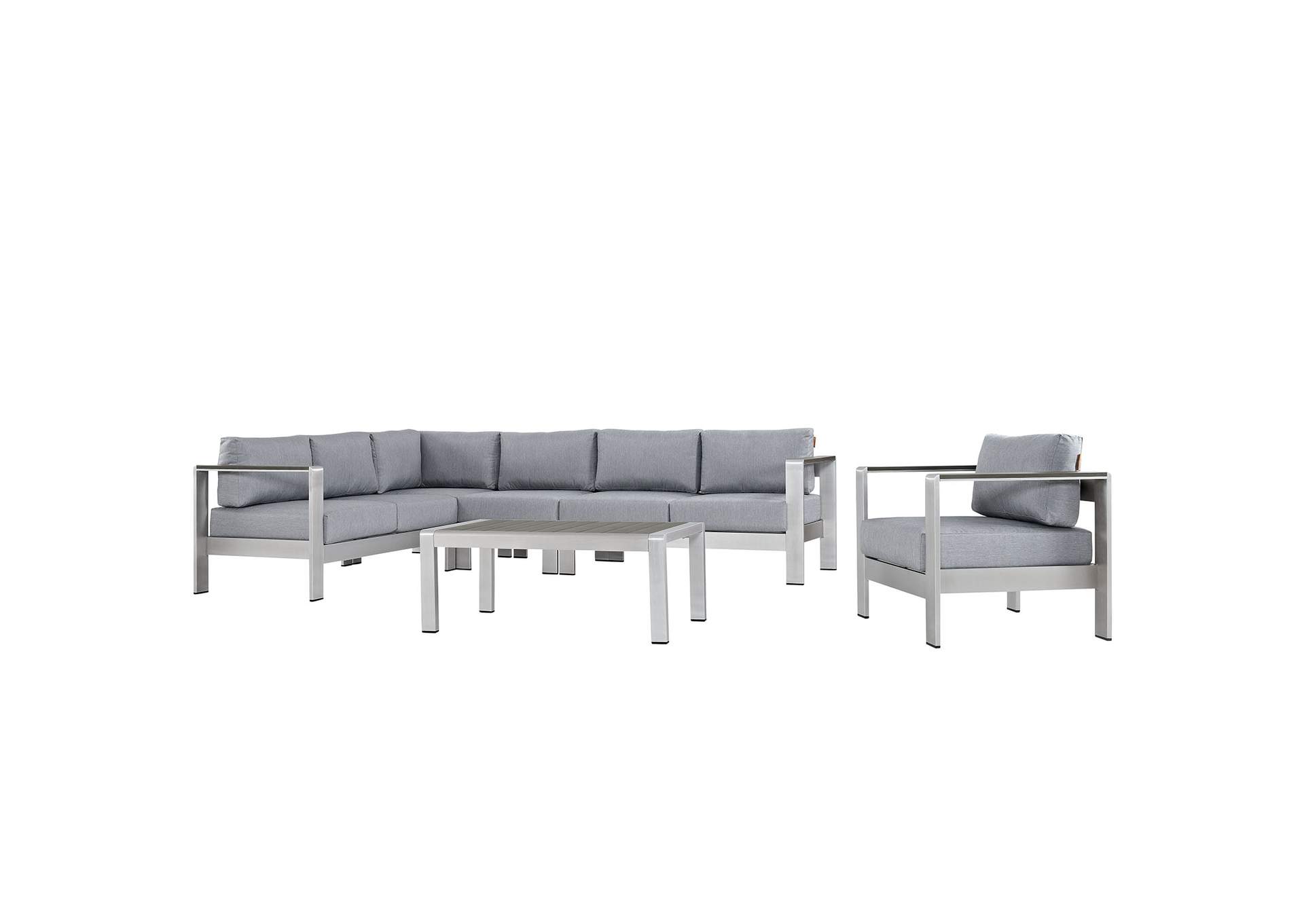 Silver Gray Shore 6 Piece Outdoor Patio Aluminum Sectional Sofa Set,Modway