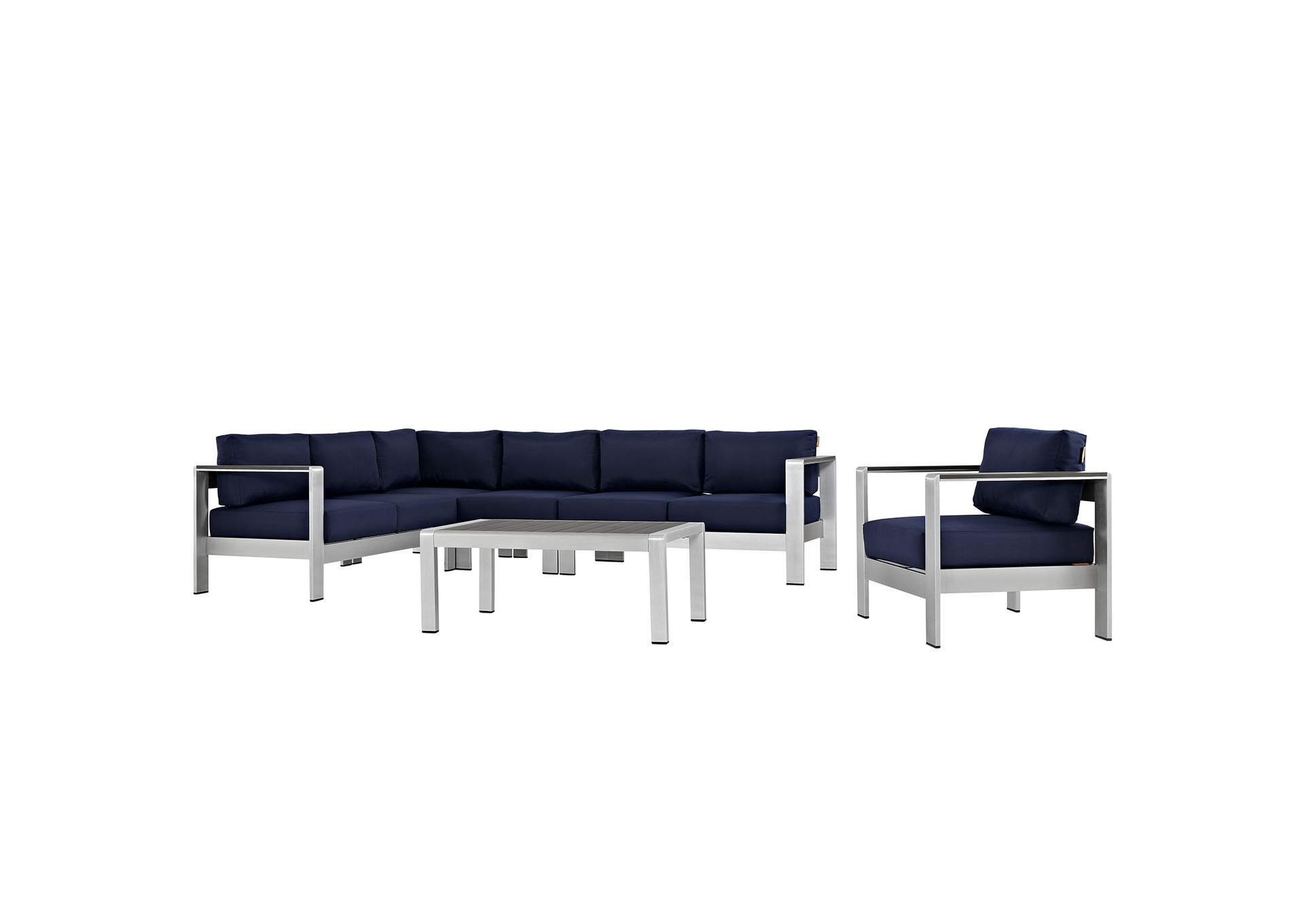 Silver Navy Shore 6 Piece Outdoor Patio Aluminum Sectional Sofa Set,Modway