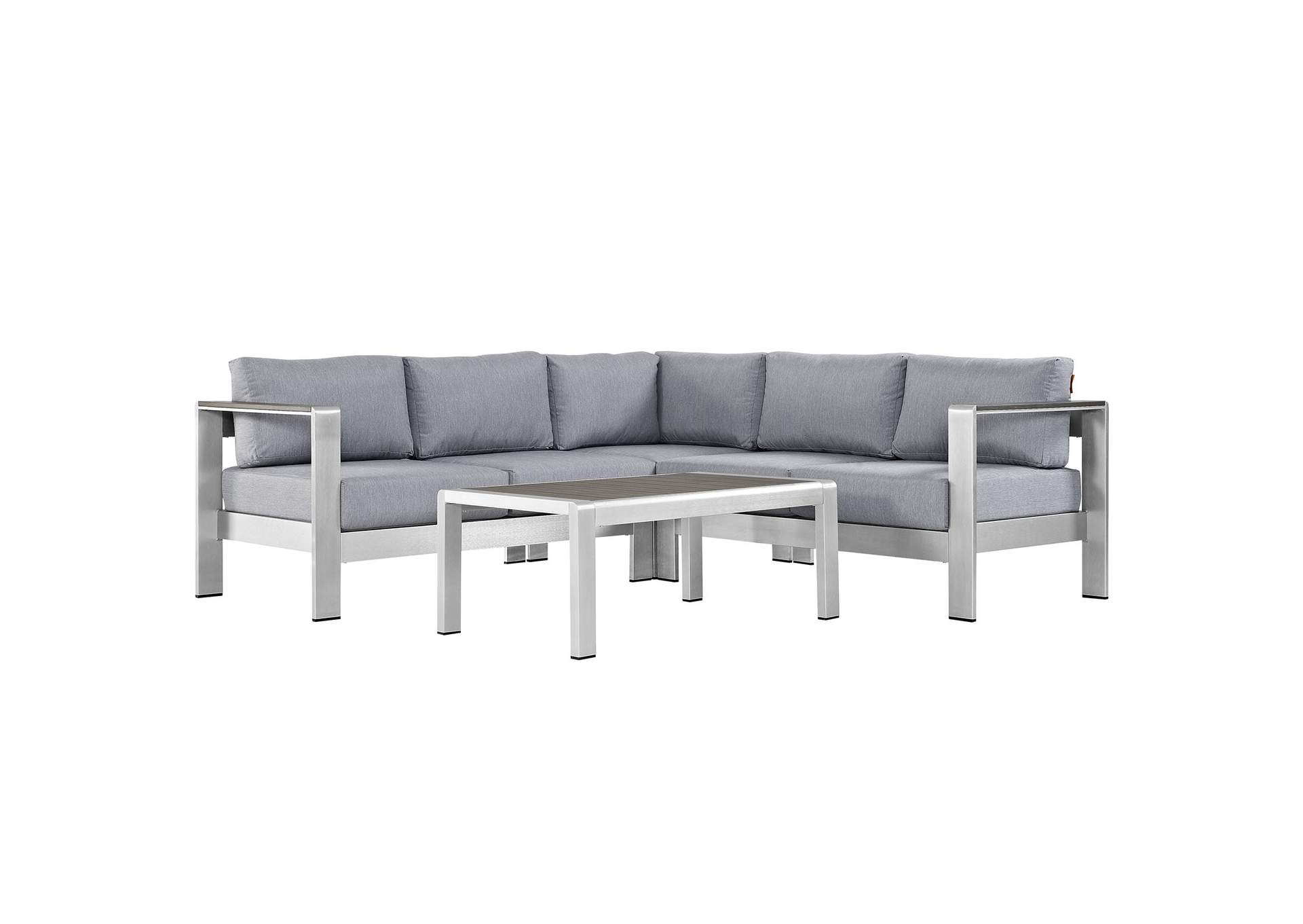 Silver Gray Shore 4 Piece Outdoor Patio Aluminum Sectional Sofa Set,Modway