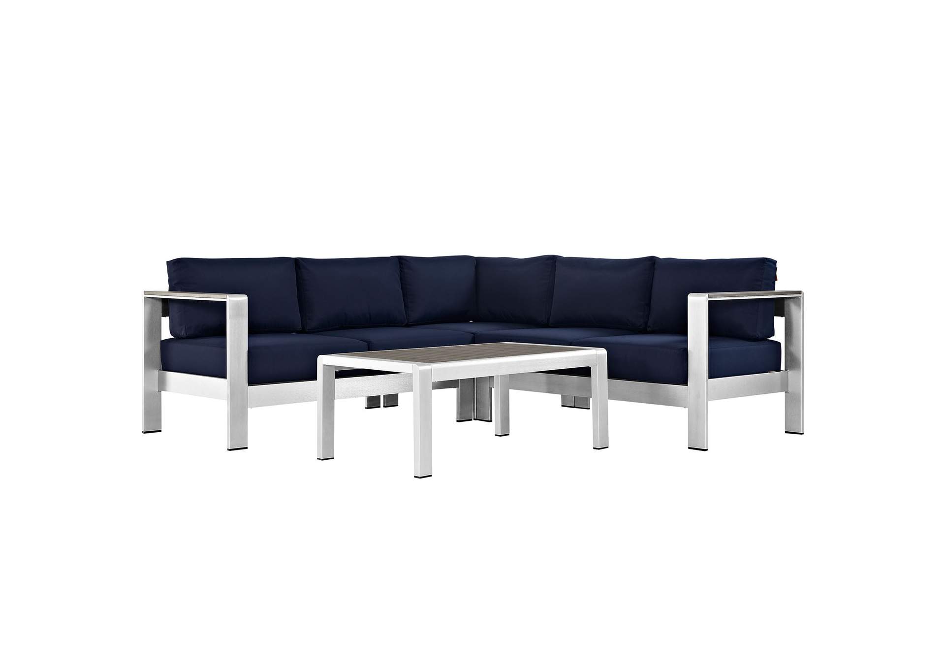 Silver Navy Shore 4 Piece Outdoor Patio Aluminum Sectional Sofa Set,Modway