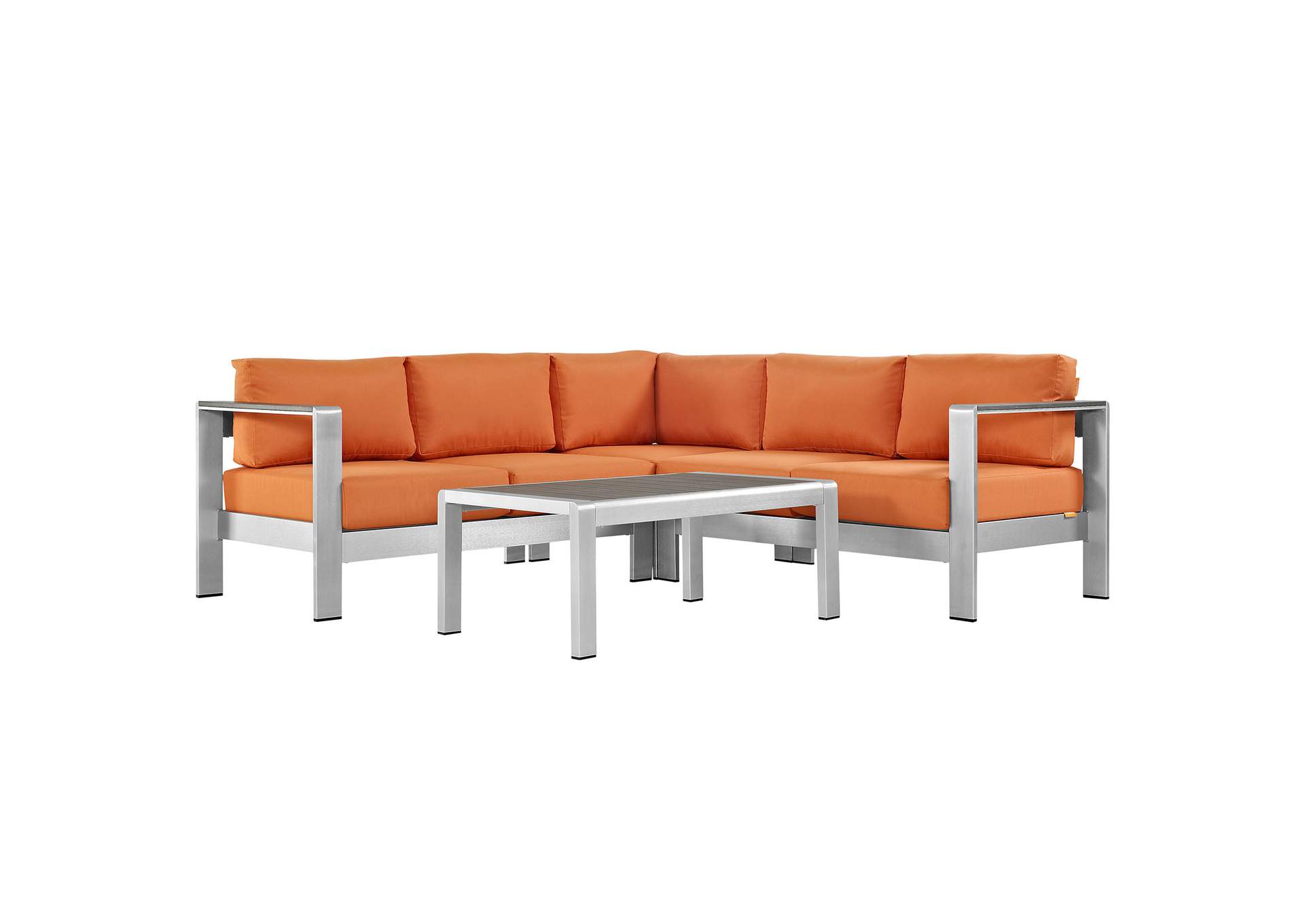 Silver Orange Shore 4 Piece Outdoor Patio Aluminum Sectional Sofa Set,Modway