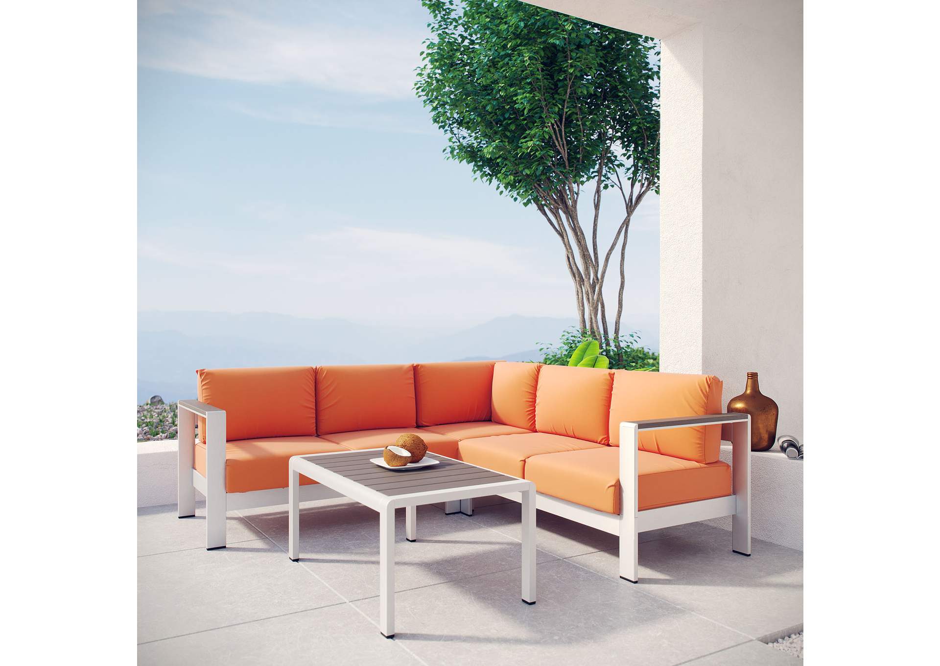 Silver Orange Shore 4 Piece Outdoor Patio Aluminum Sectional Sofa Set,Modway