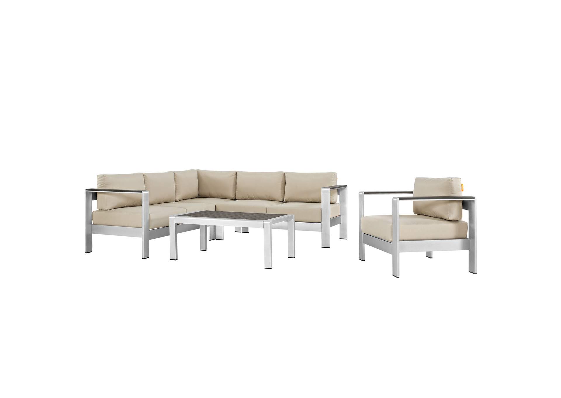 Silver Beige Shore 5 Piece Outdoor Patio Aluminum Sectional Sofa Set,Modway