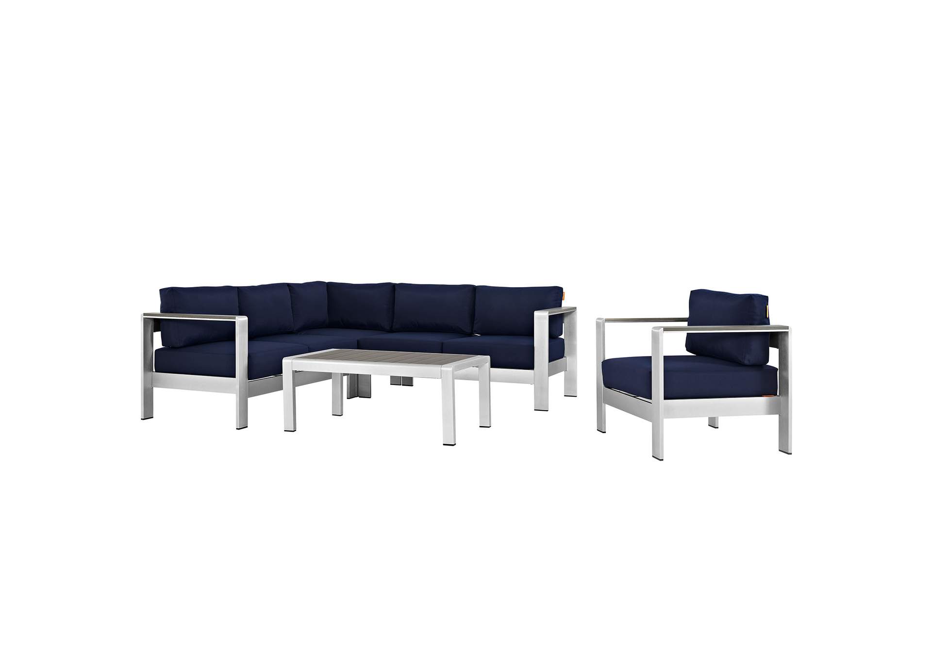 Silver Navy Shore 5 Piece Outdoor Patio Aluminum Sectional Sofa Set,Modway