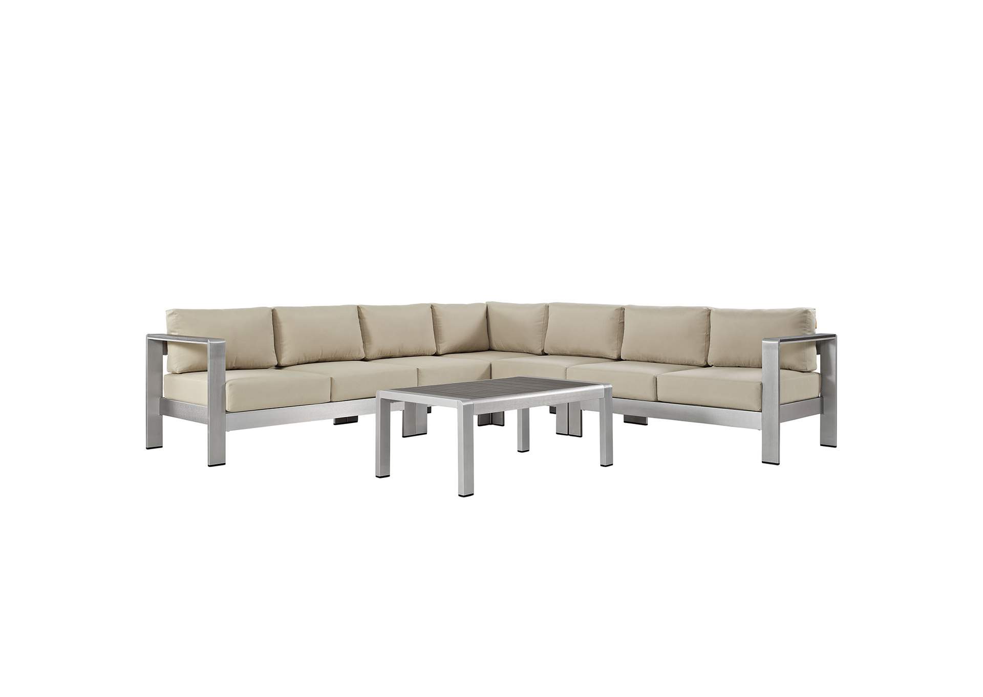 Silver Beige Shore 6 Piece Outdoor Patio Aluminum Sectional Sofa Set,Modway