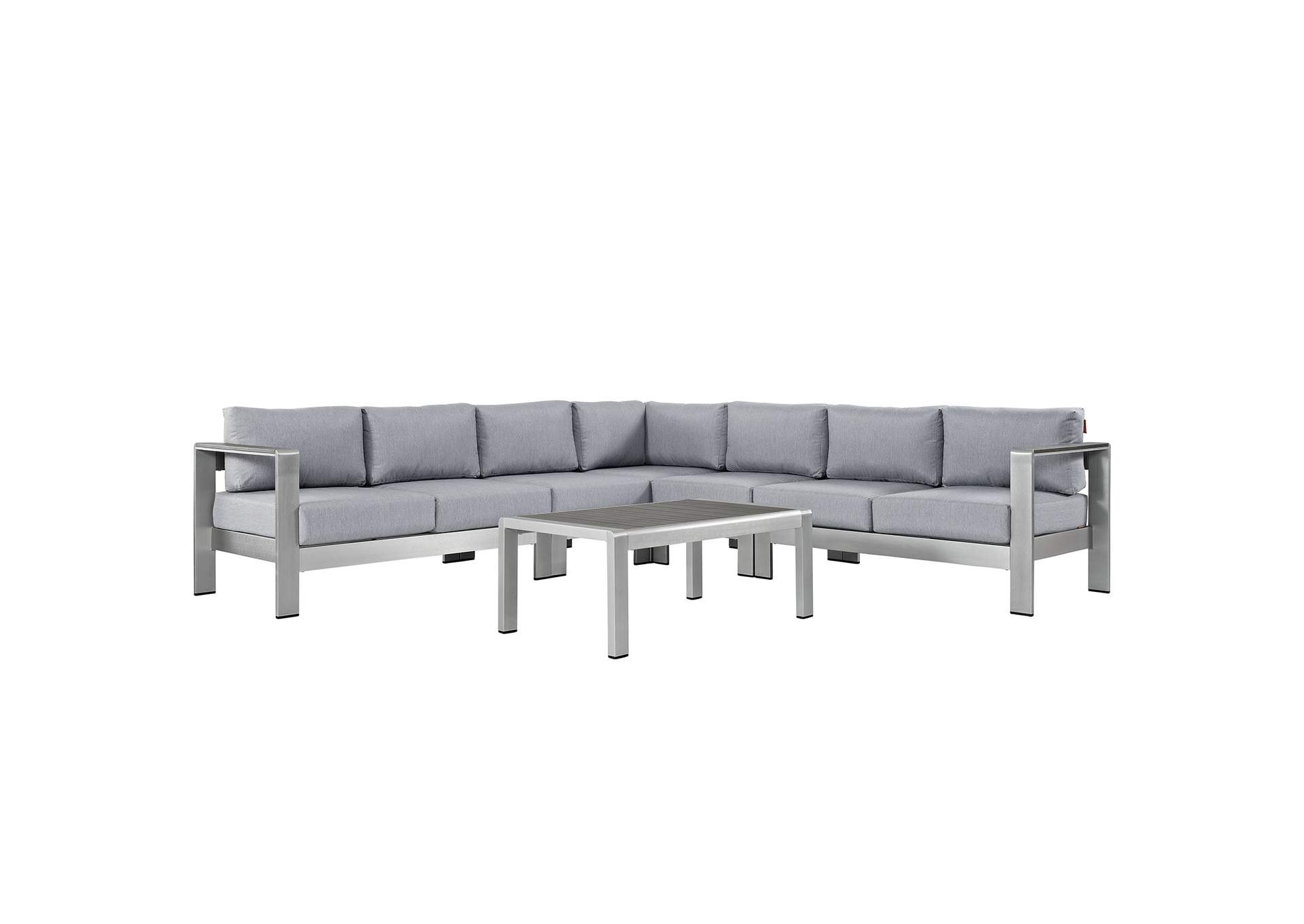 Silver Gray Shore 6 Piece Outdoor Patio Aluminum Sectional Sofa Set,Modway