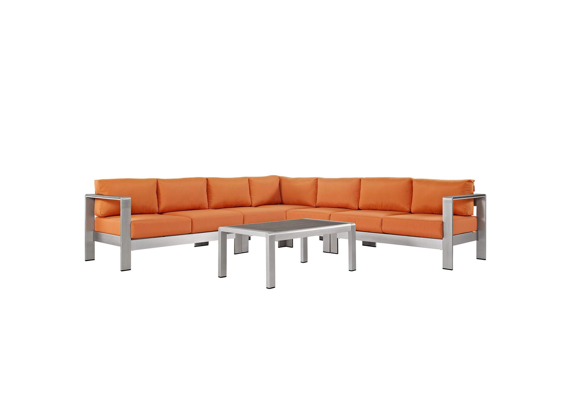 Silver Orange Shore 6 Piece Outdoor Patio Aluminum Sectional Sofa Set,Modway