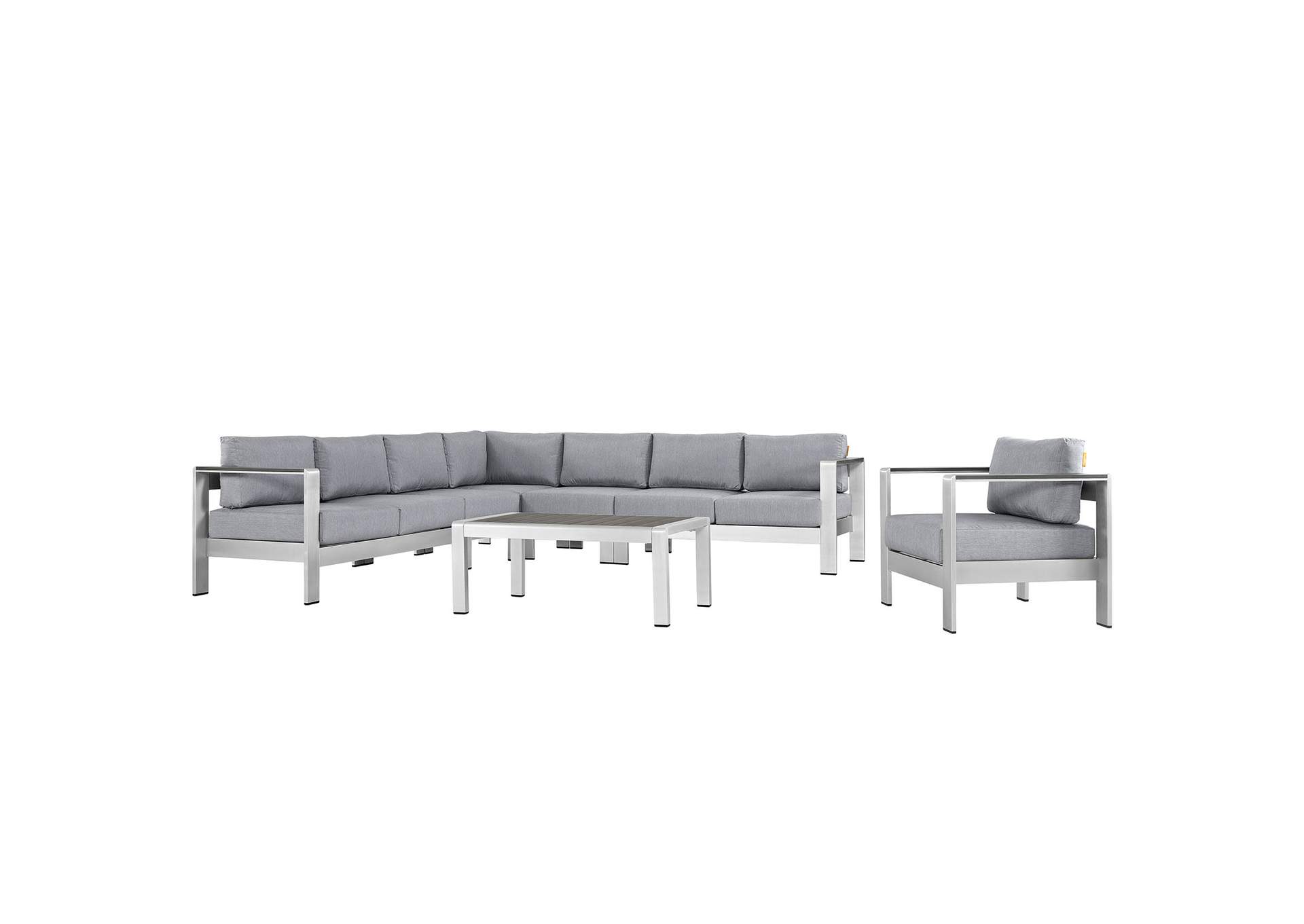 Silver Gray Shore 7 Piece Outdoor Patio Aluminum Sectional Sofa Set,Modway
