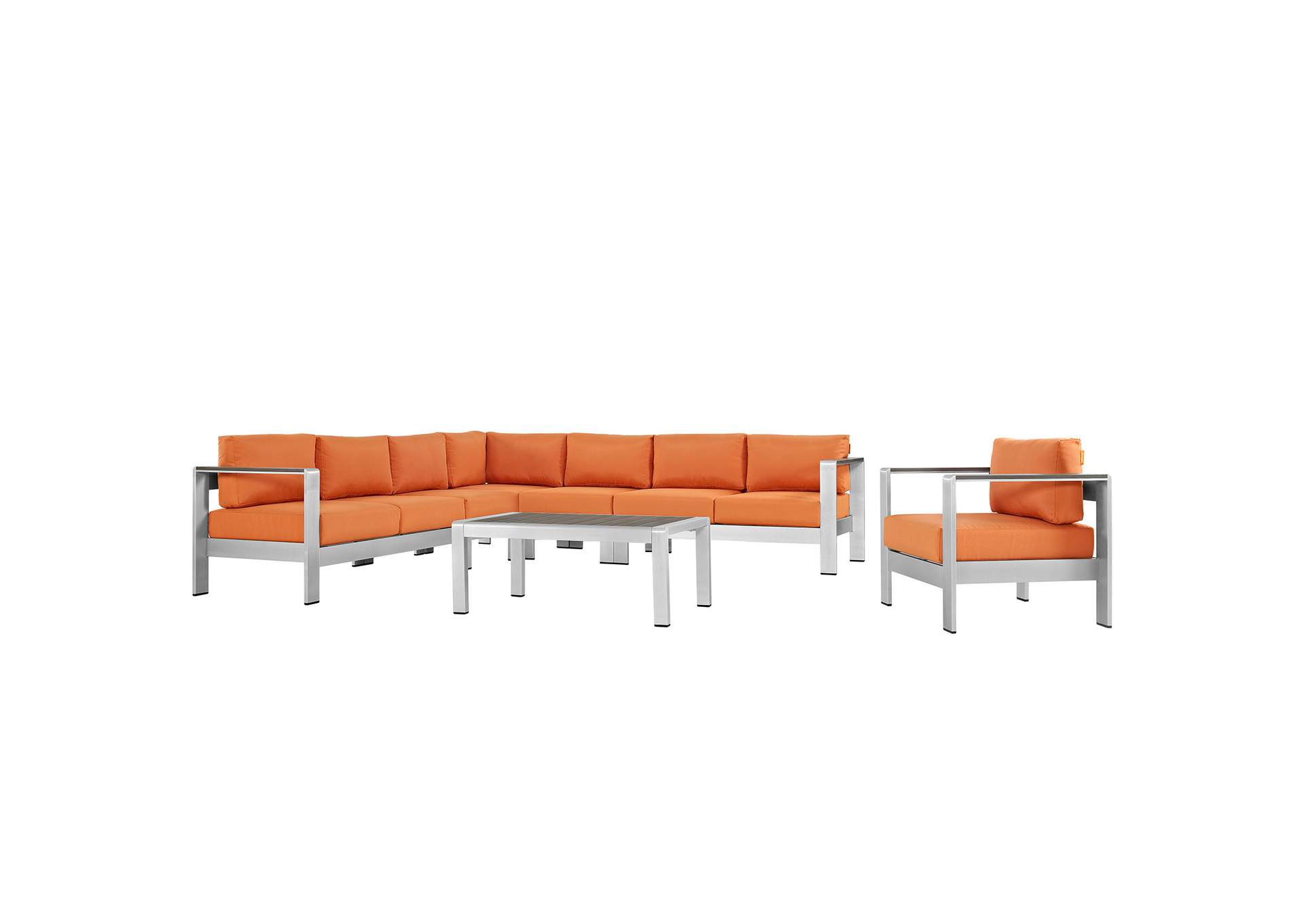 Silver Orange Shore 7 Piece Outdoor Patio Aluminum Sectional Sofa Set,Modway