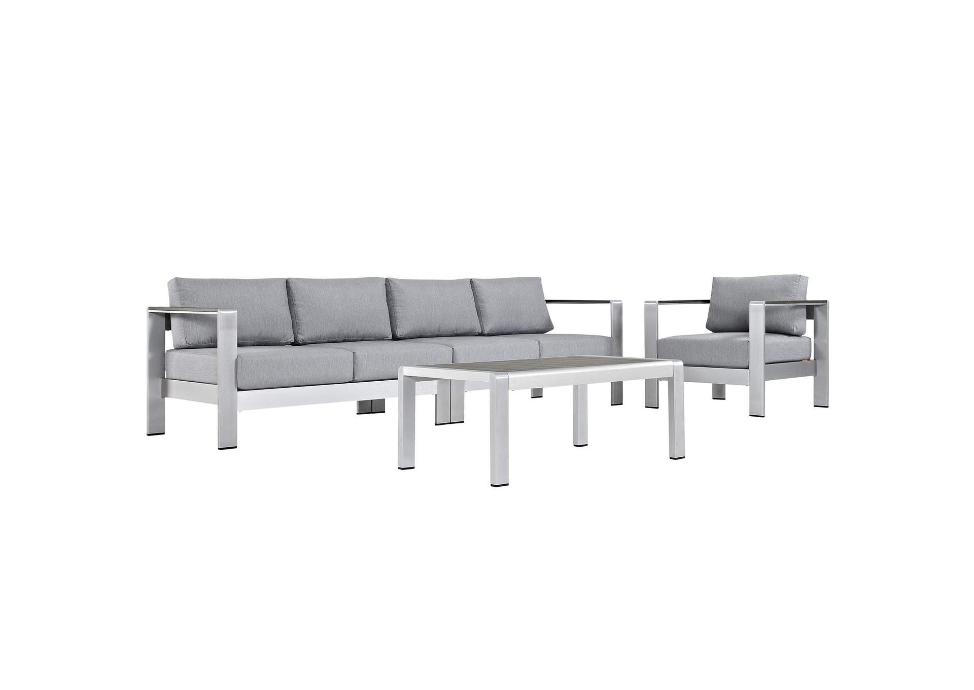 Silver Gray Shore 4 Piece Outdoor Patio Aluminum Sectional Sofa Set,Modway