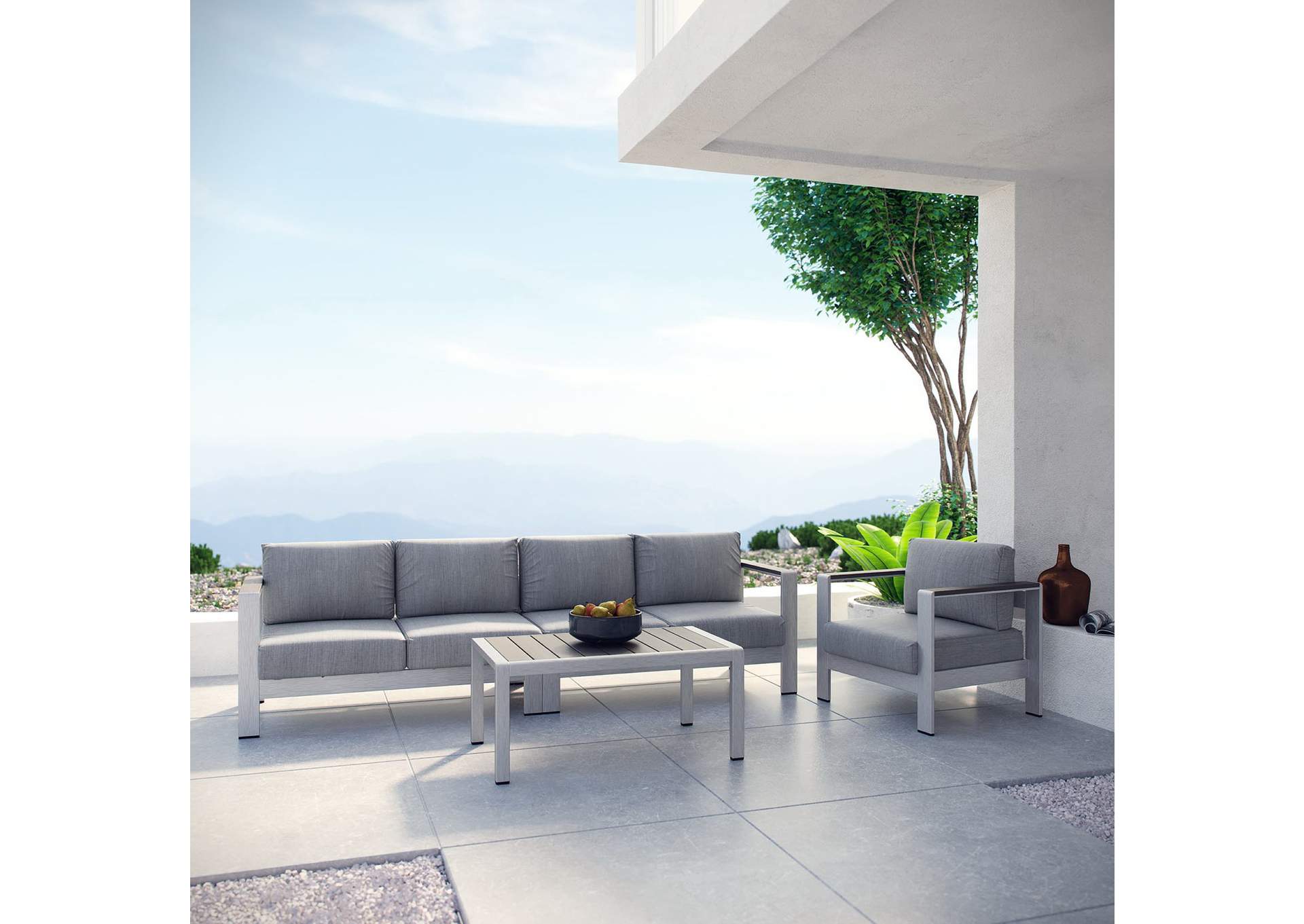 Silver Gray Shore 4 Piece Outdoor Patio Aluminum Sectional Sofa Set,Modway