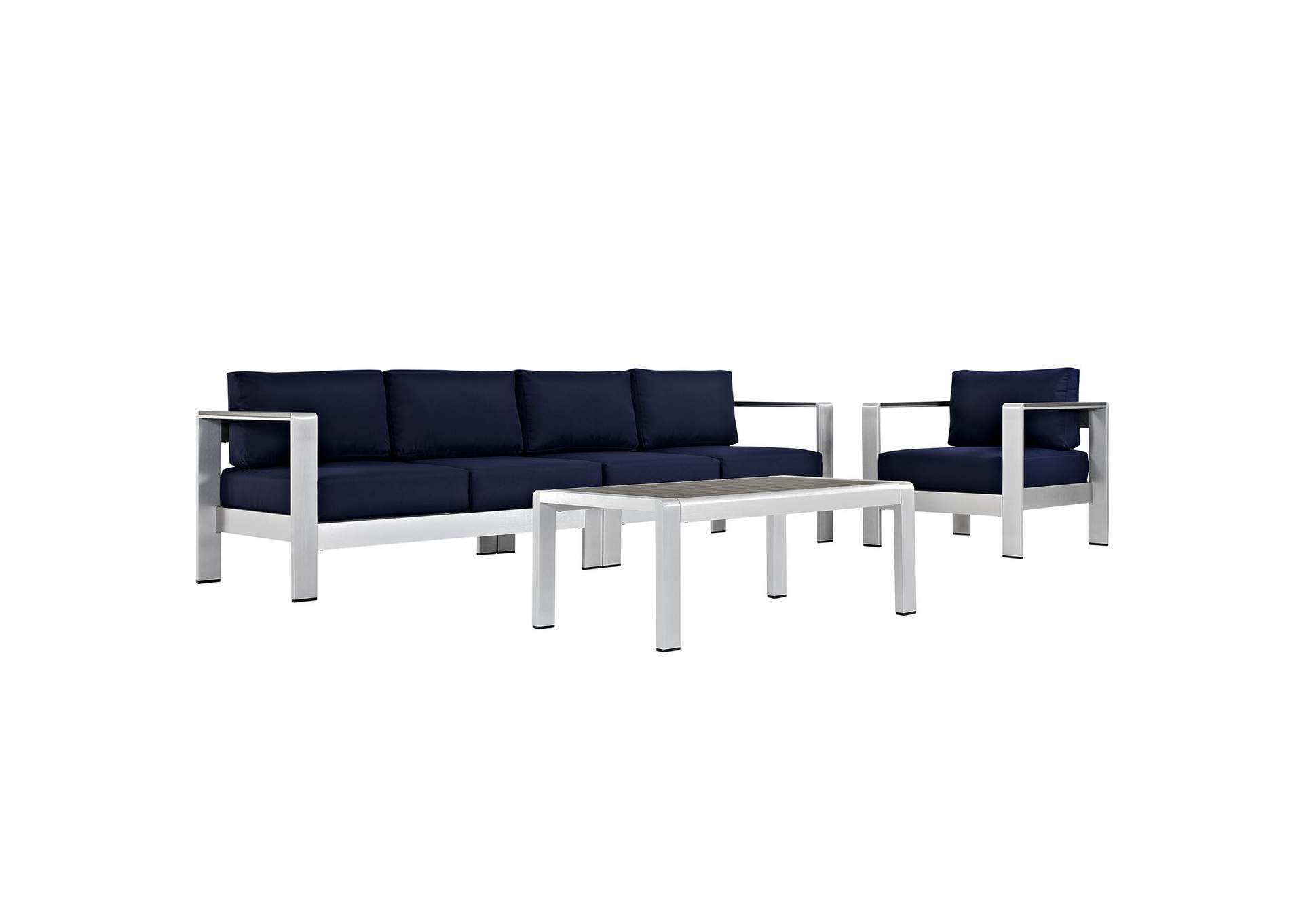 Silver Navy Shore 4 Piece Outdoor Patio Aluminum Sectional Sofa Set,Modway