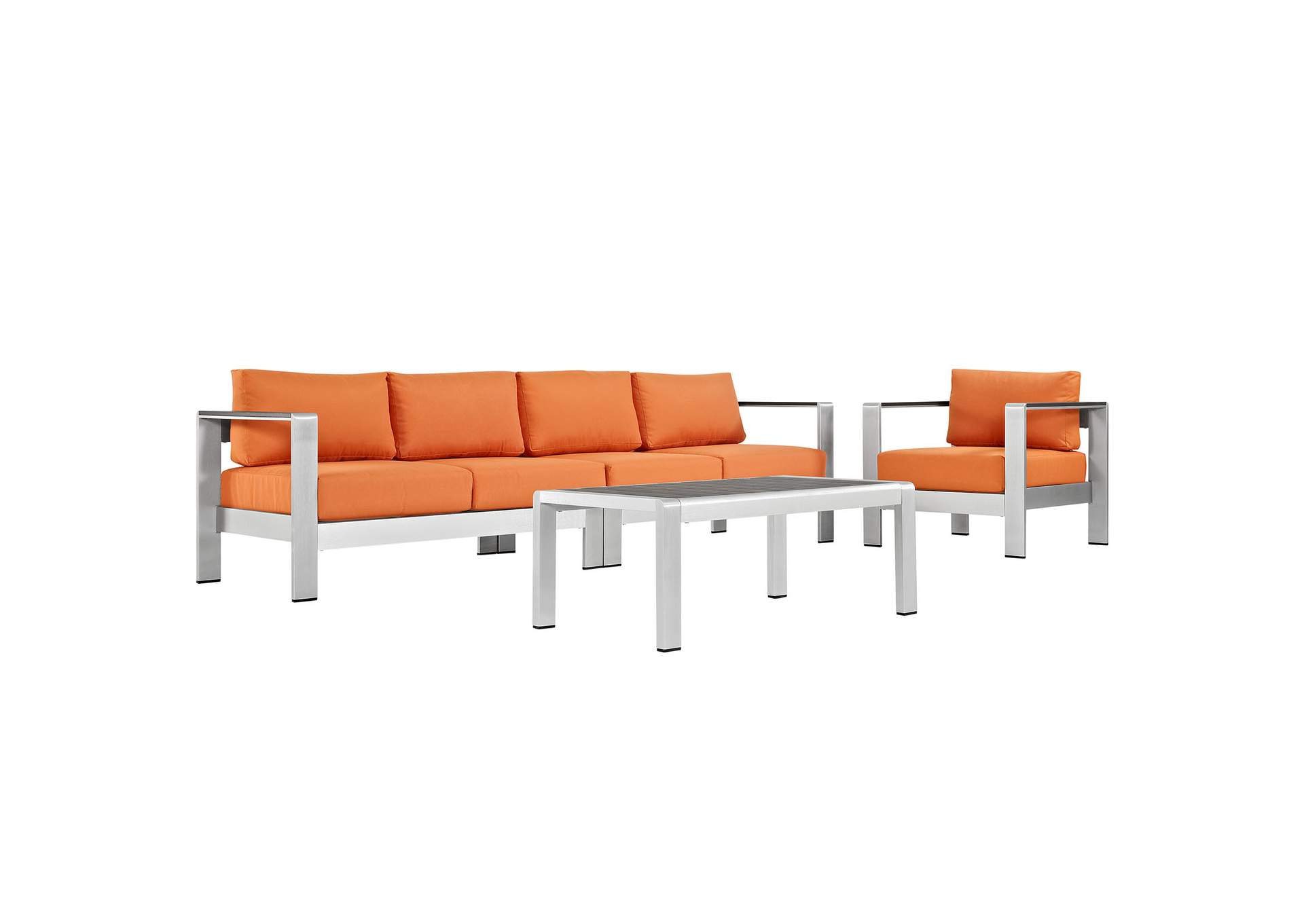 Silver Orange Shore 4 Piece Outdoor Patio Aluminum Sectional Sofa Set,Modway