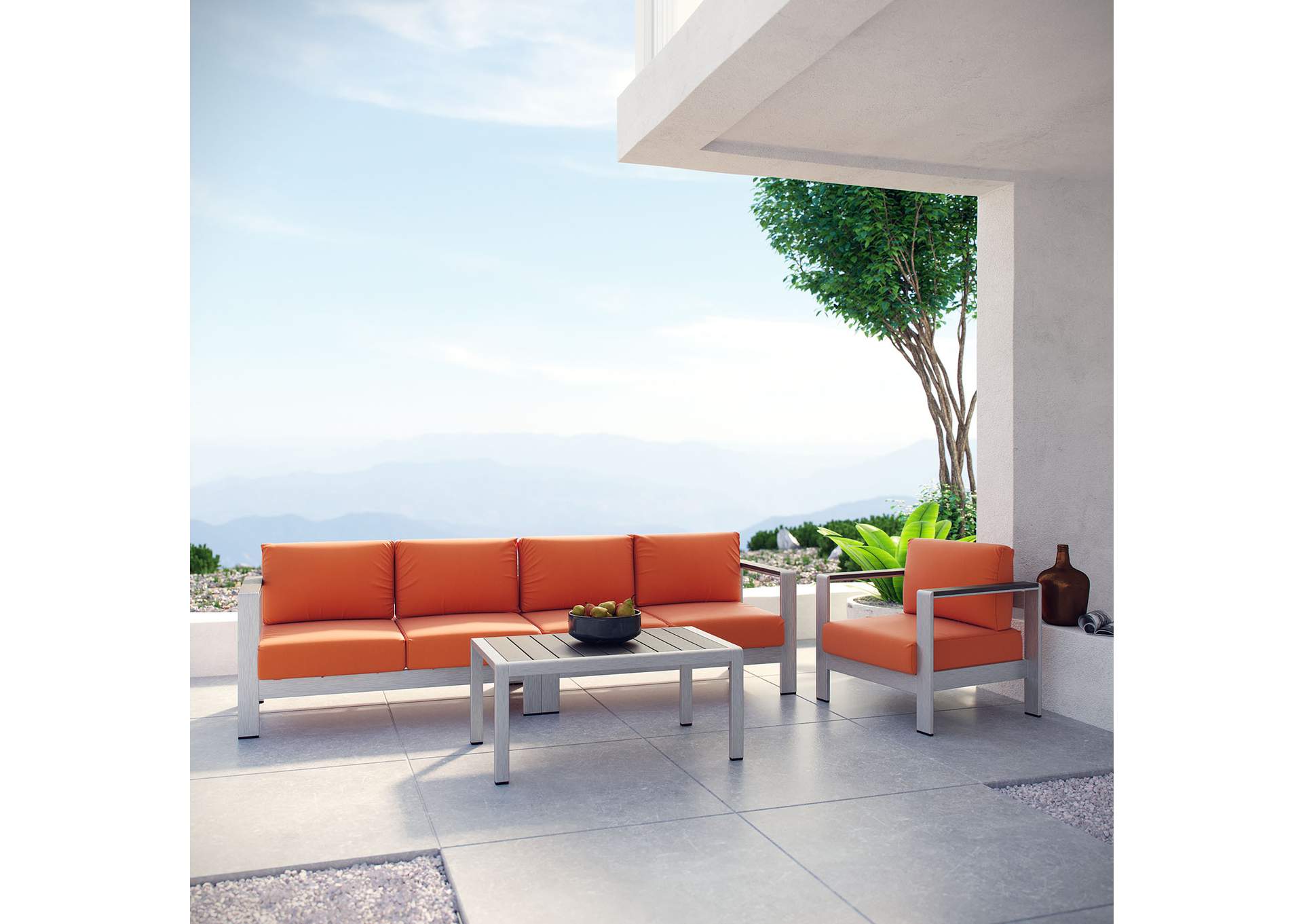 Silver Orange Shore 4 Piece Outdoor Patio Aluminum Sectional Sofa Set,Modway