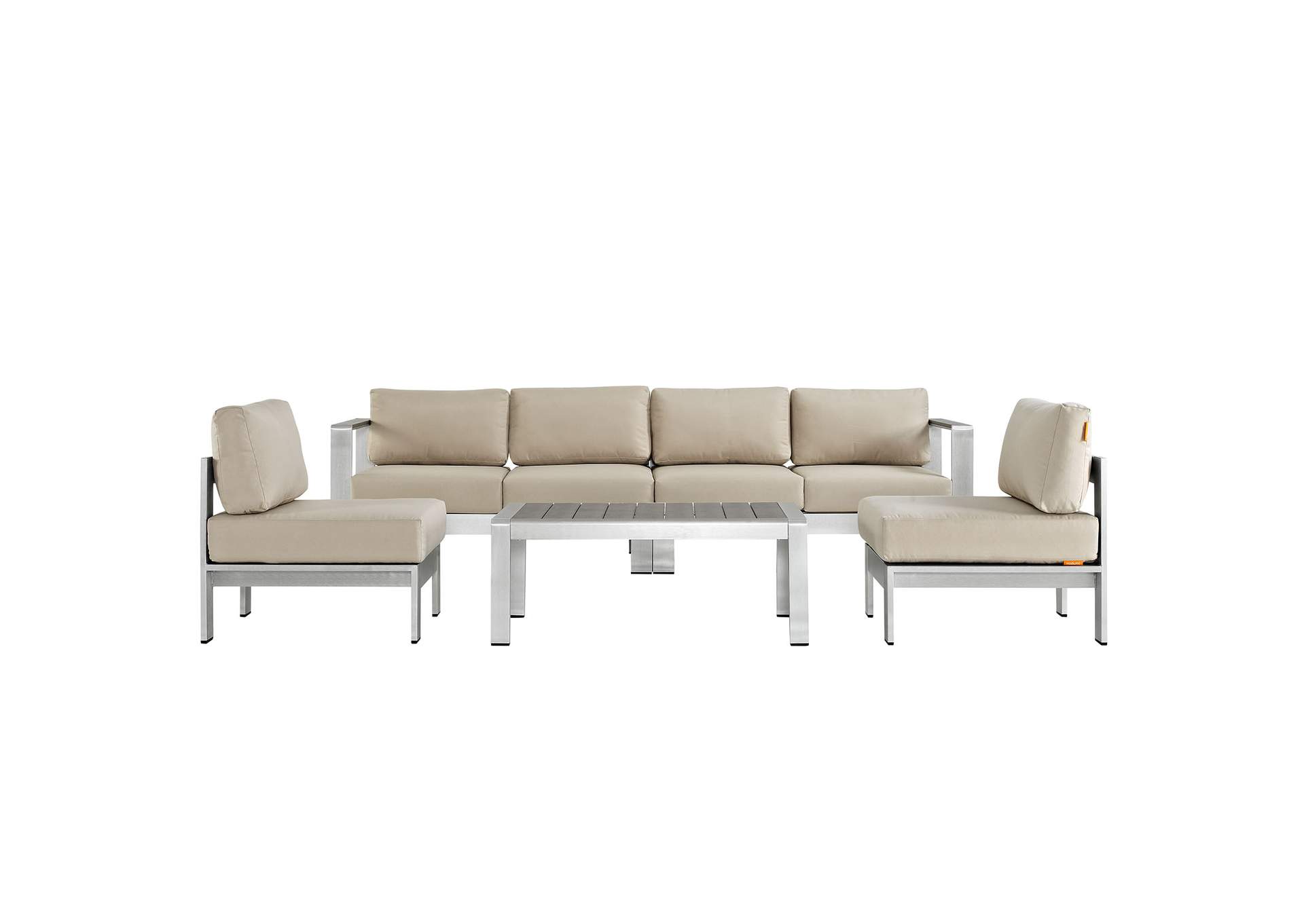 Silver Beige Shore 5 Piece Outdoor Patio Aluminum Sectional Sofa Set,Modway