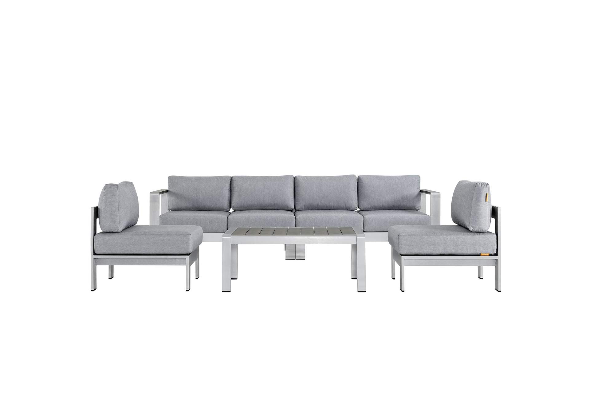 Silver Gray Shore 5 Piece Outdoor Patio Aluminum Sectional Sofa Set,Modway