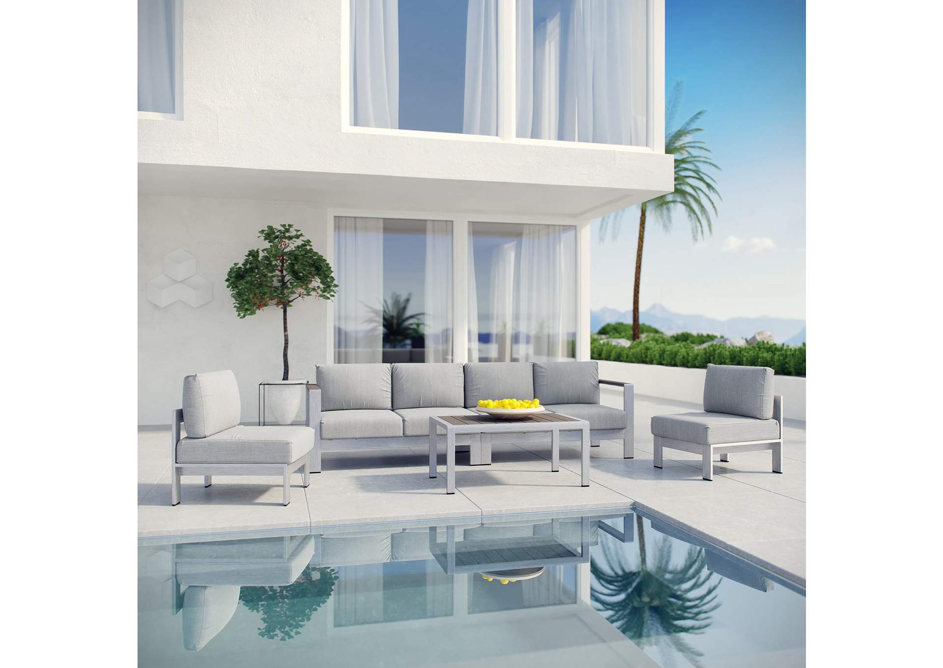 Silver Gray Shore 5 Piece Outdoor Patio Aluminum Sectional Sofa Set,Modway