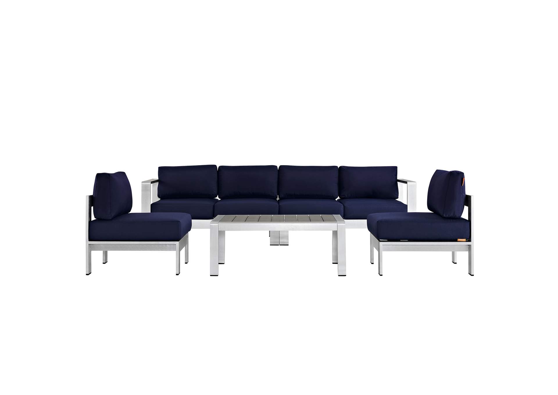 Silver Navy Shore 5 Piece Outdoor Patio Aluminum Sectional Sofa Set,Modway