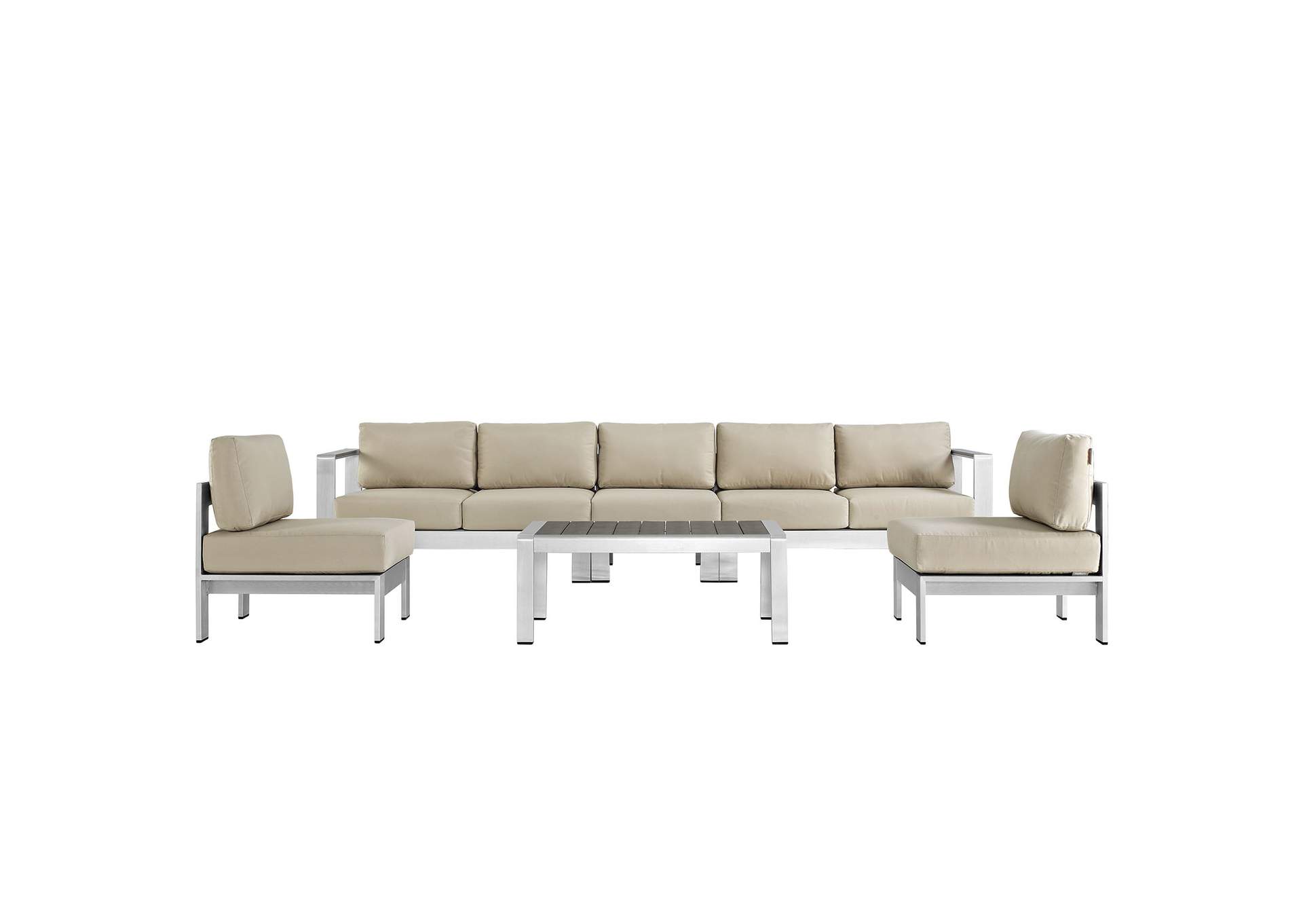 Silver Beige Shore 6 Piece Outdoor Patio Aluminum Sectional Sofa Set,Modway