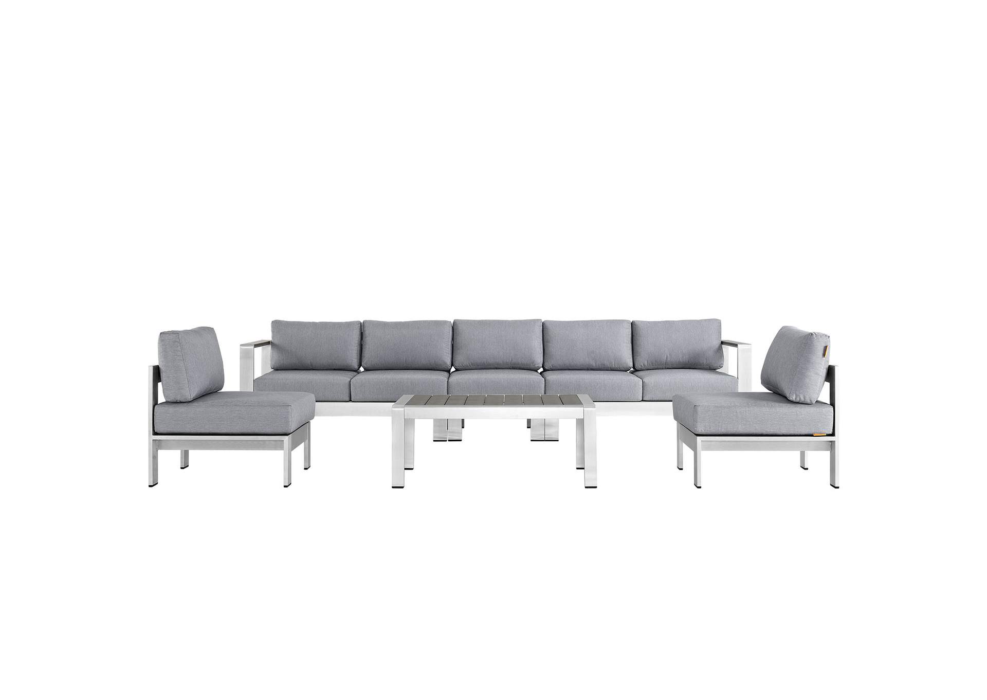 Silver Gray Shore 6 Piece Outdoor Patio Aluminum Sectional Sofa Set,Modway