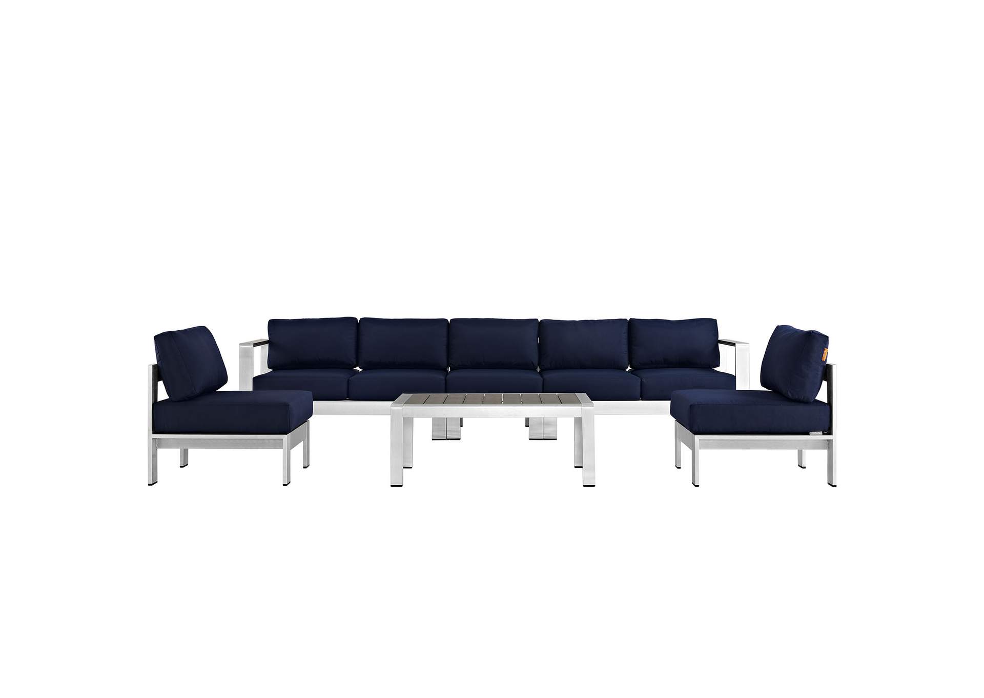 Silver Navy Shore 6 Piece Outdoor Patio Aluminum Sectional Sofa Set,Modway